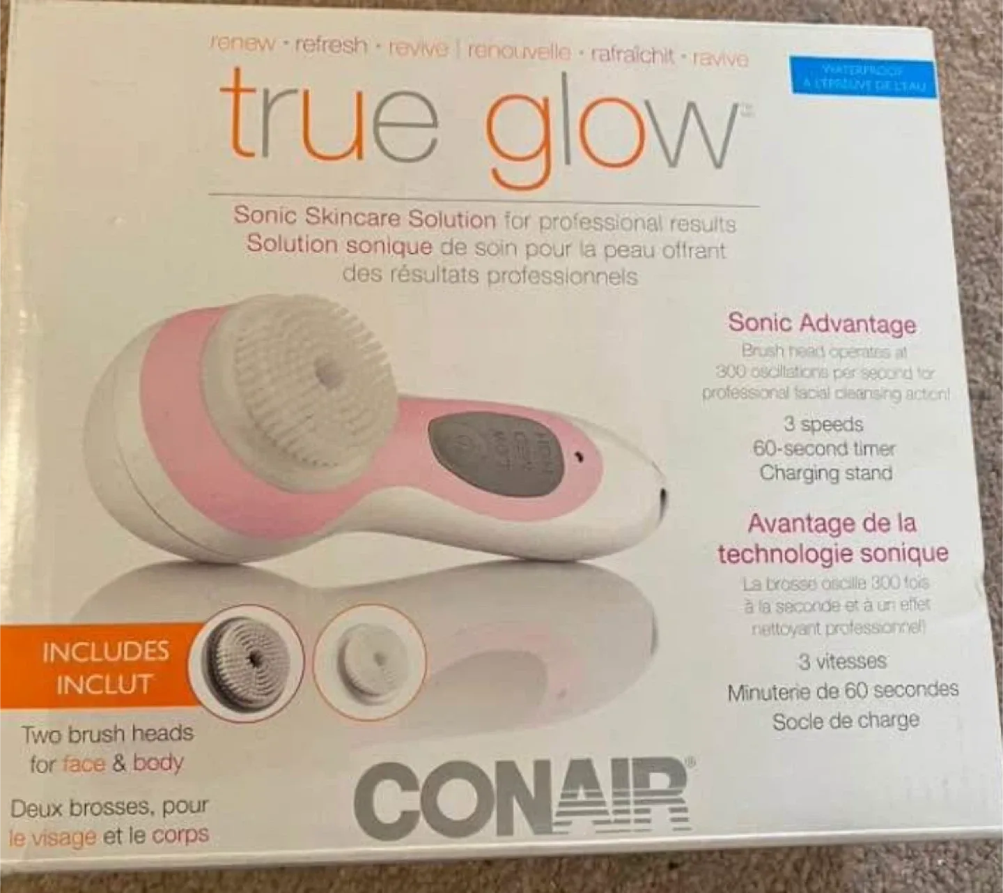 True Glow by Conair Sonic Skincare Brush - New