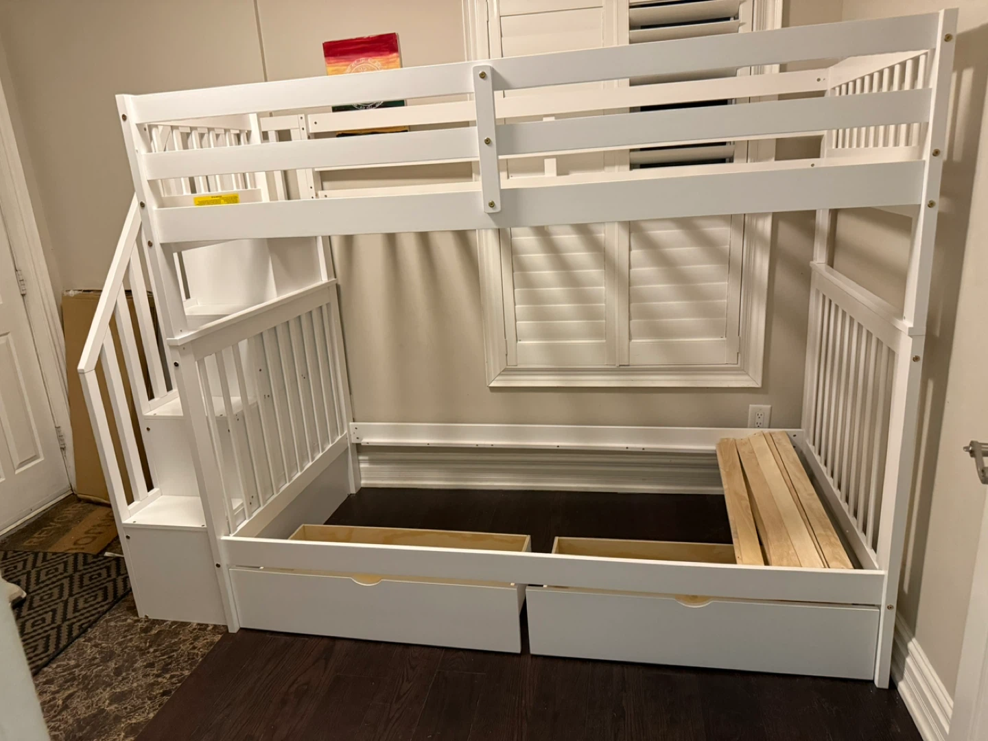 White Bunk Bed with Stairs & Drawers