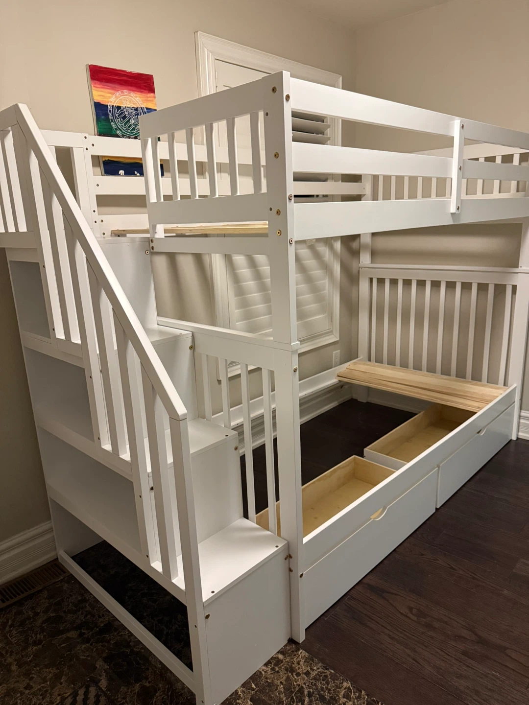 White Bunk Bed with Stairs & Drawers - photo 2