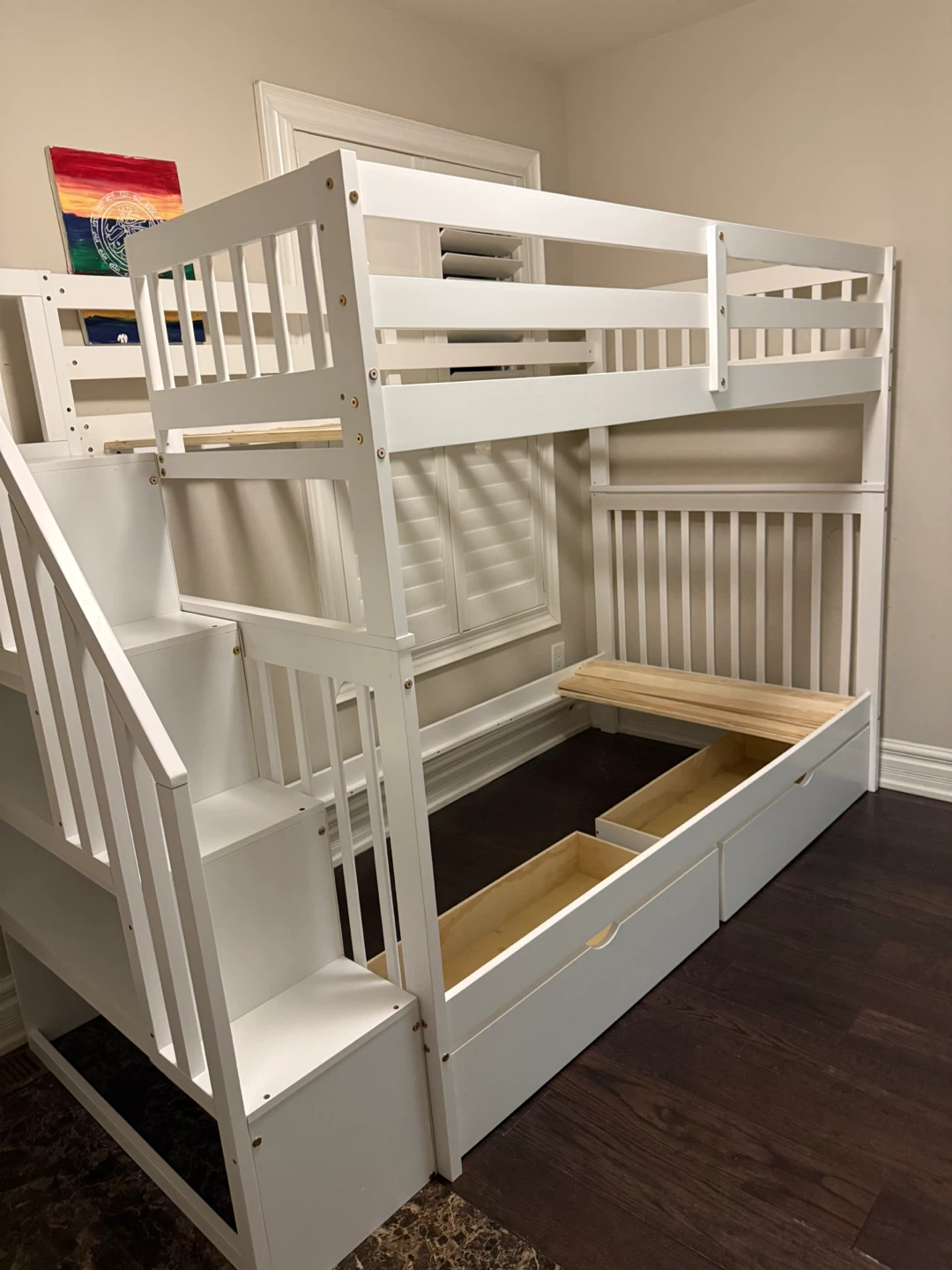 White Bunk Bed with Stairs & Drawers - photo 4