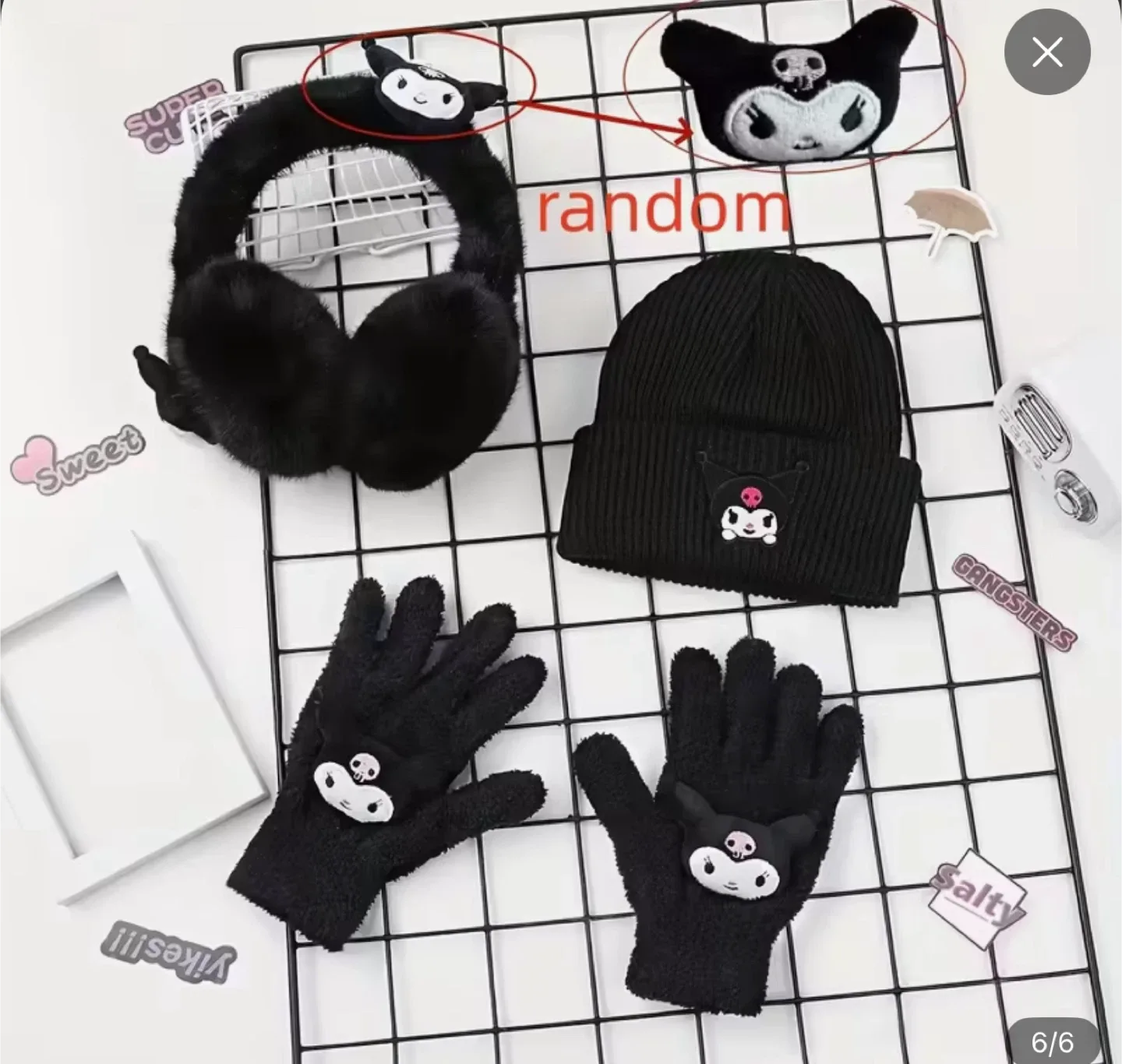 Kuromi Winter Set: Earmuffs, Beanie, Gloves