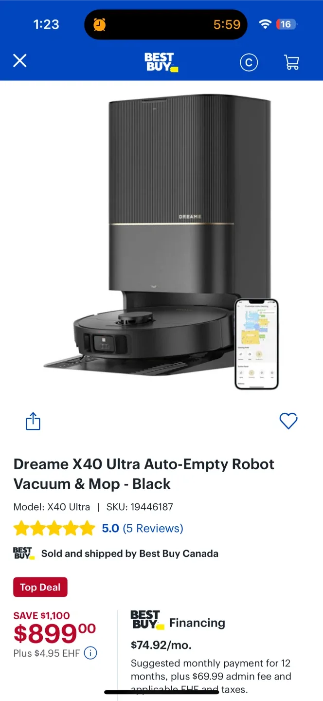 Dreame X40 Ultra Auto-Empty Robot Vacuum & Mop - Black