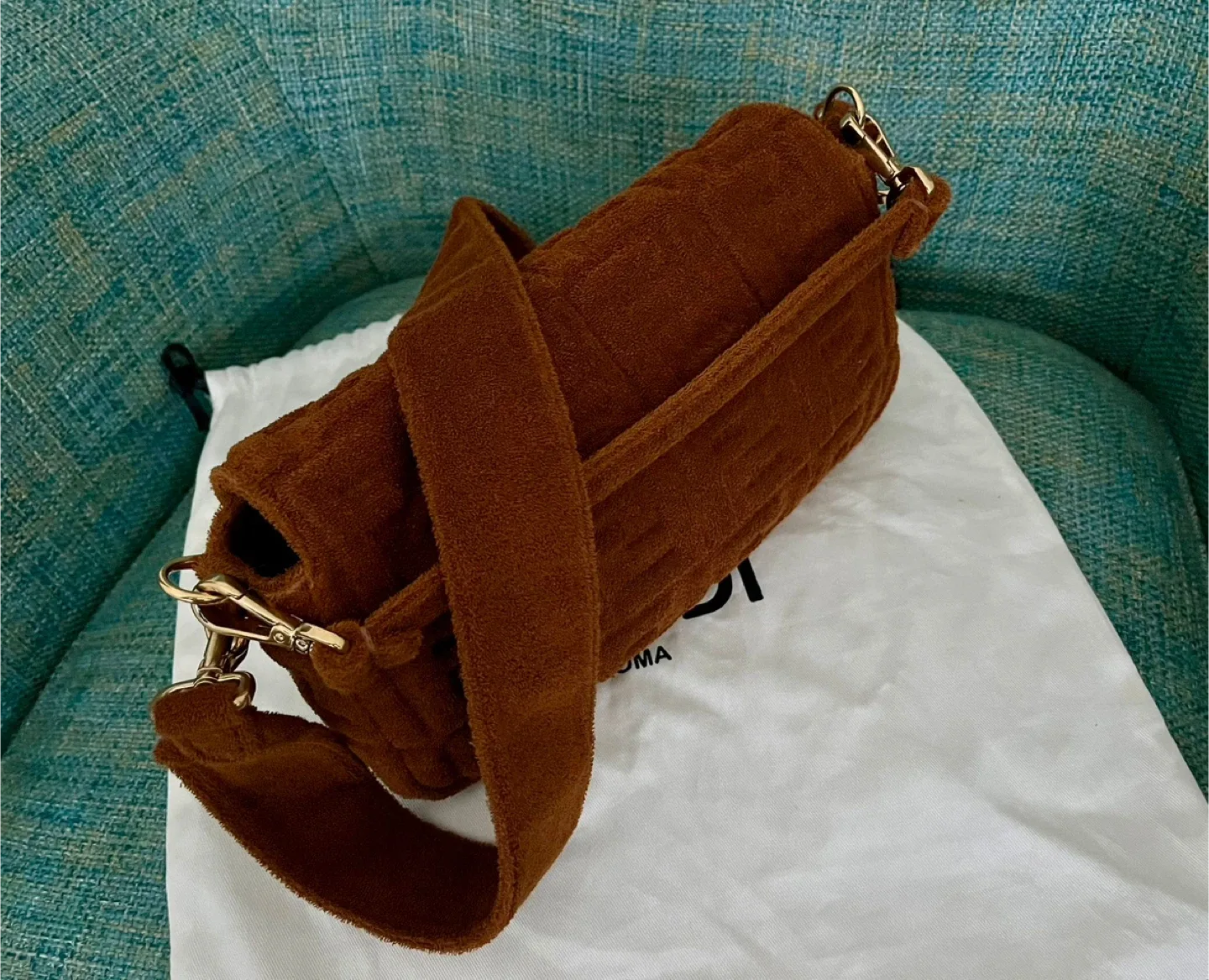 Authentic Fendi  Brown Towel Fabric Baguette image indicator(4)