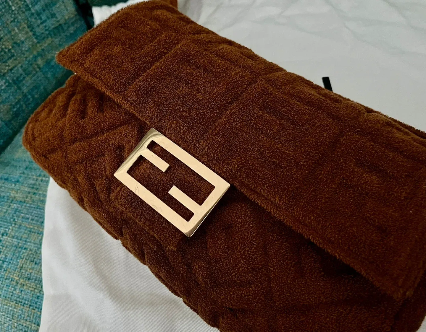 Authentic Fendi  Brown Towel Fabric Baguette image indicator(5)
