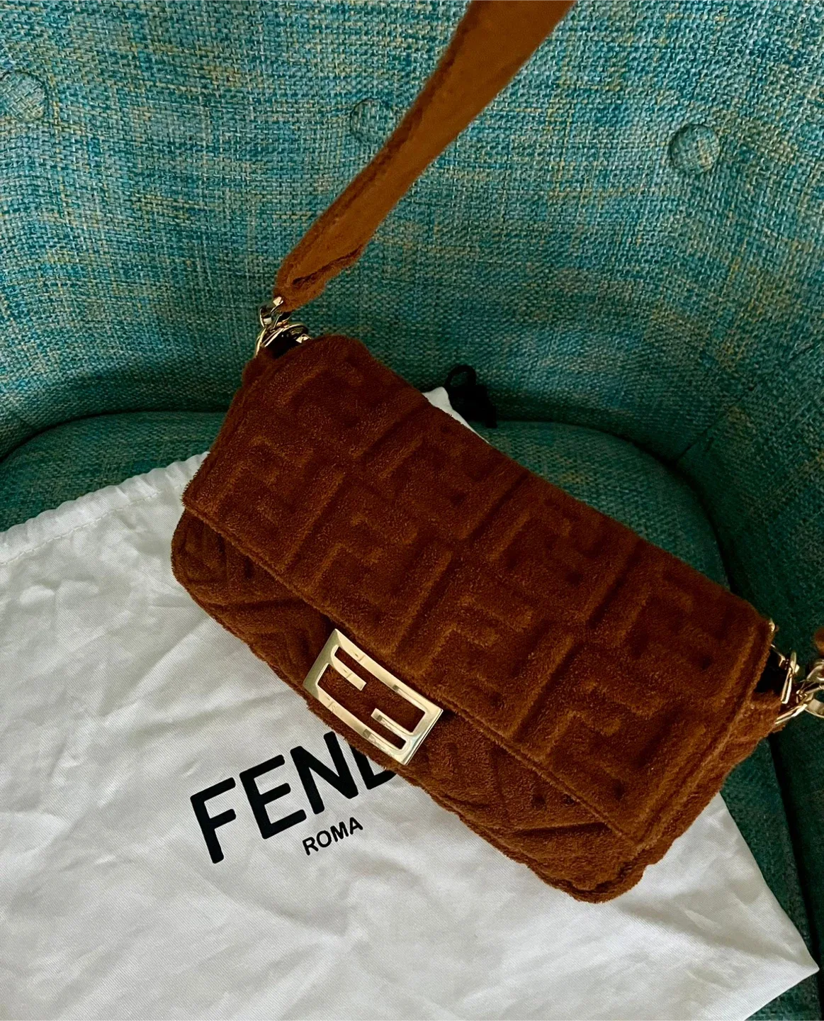 Authentic Fendi  Brown Towel Fabric Baguette image indicator(3)
