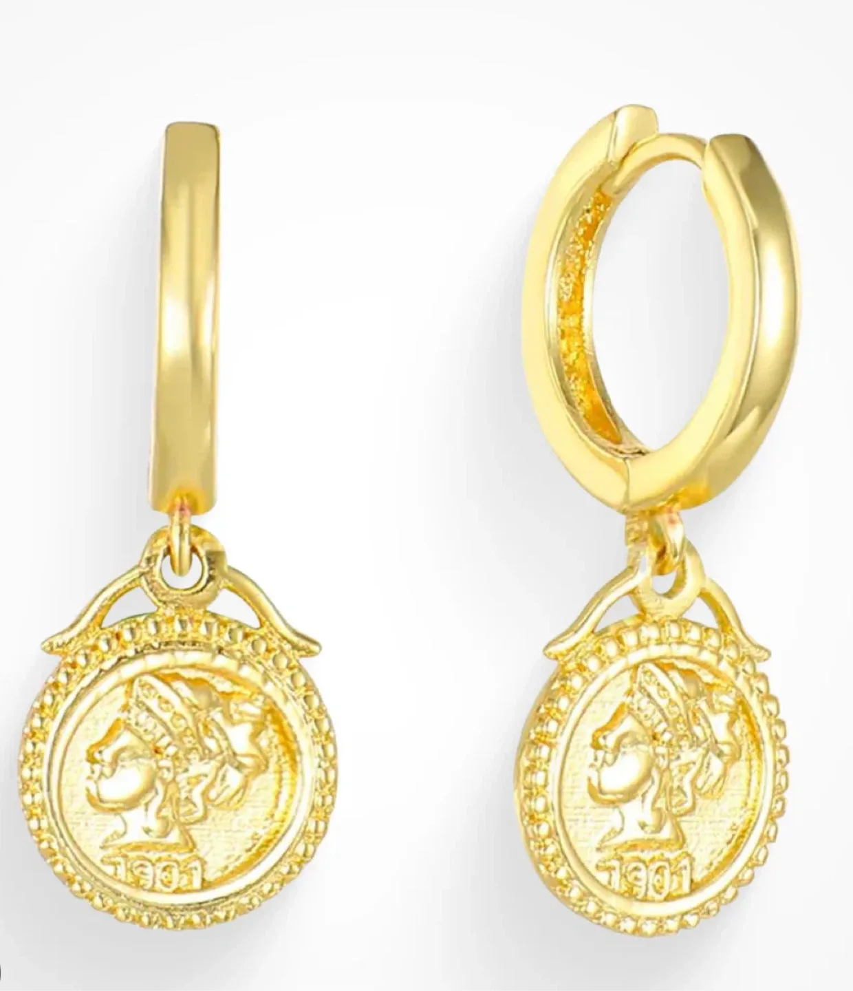 Gold Vintage Pendant Hoop Earrings