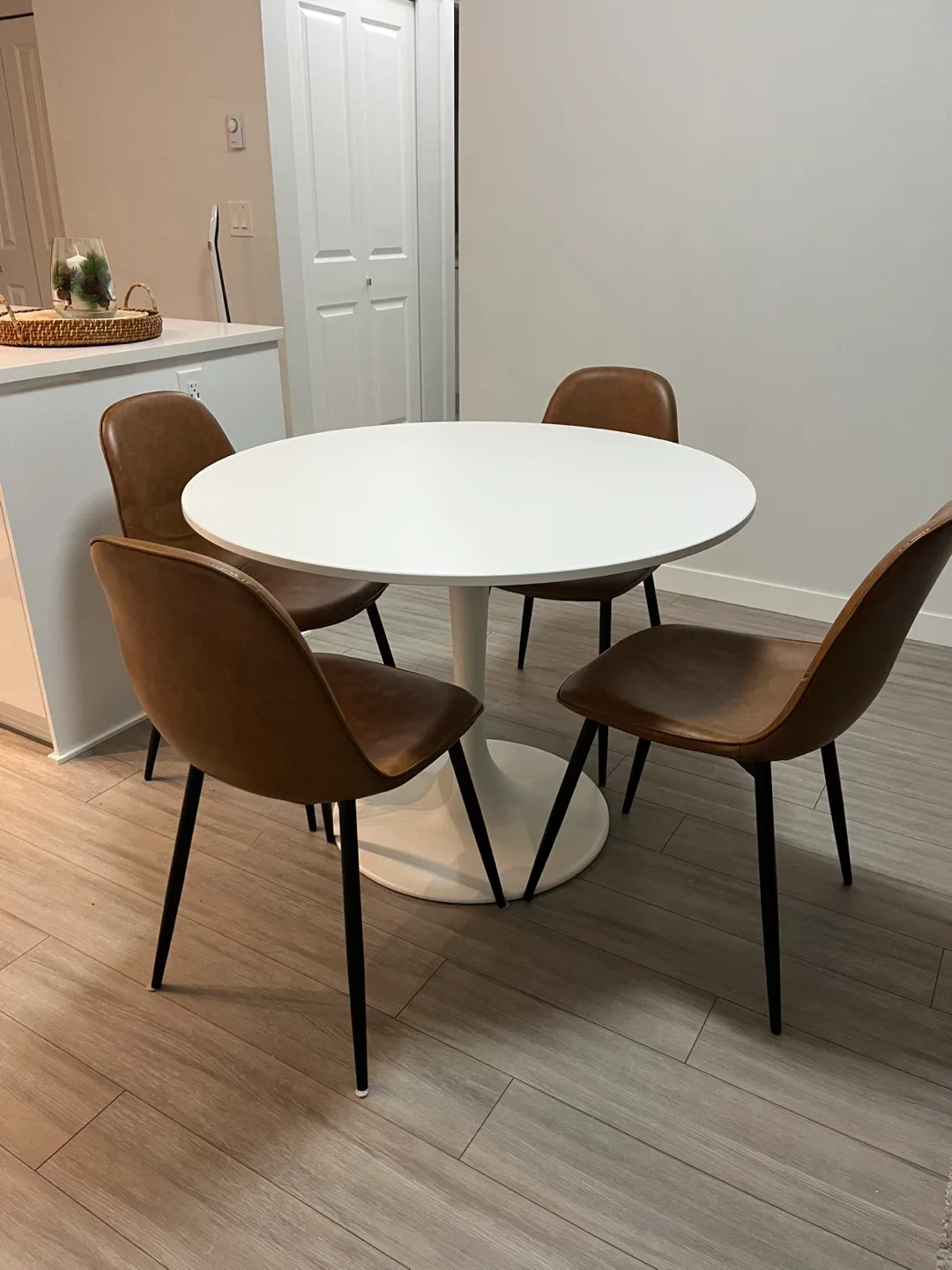 Brown Leather Dining Chairs - Set of 4