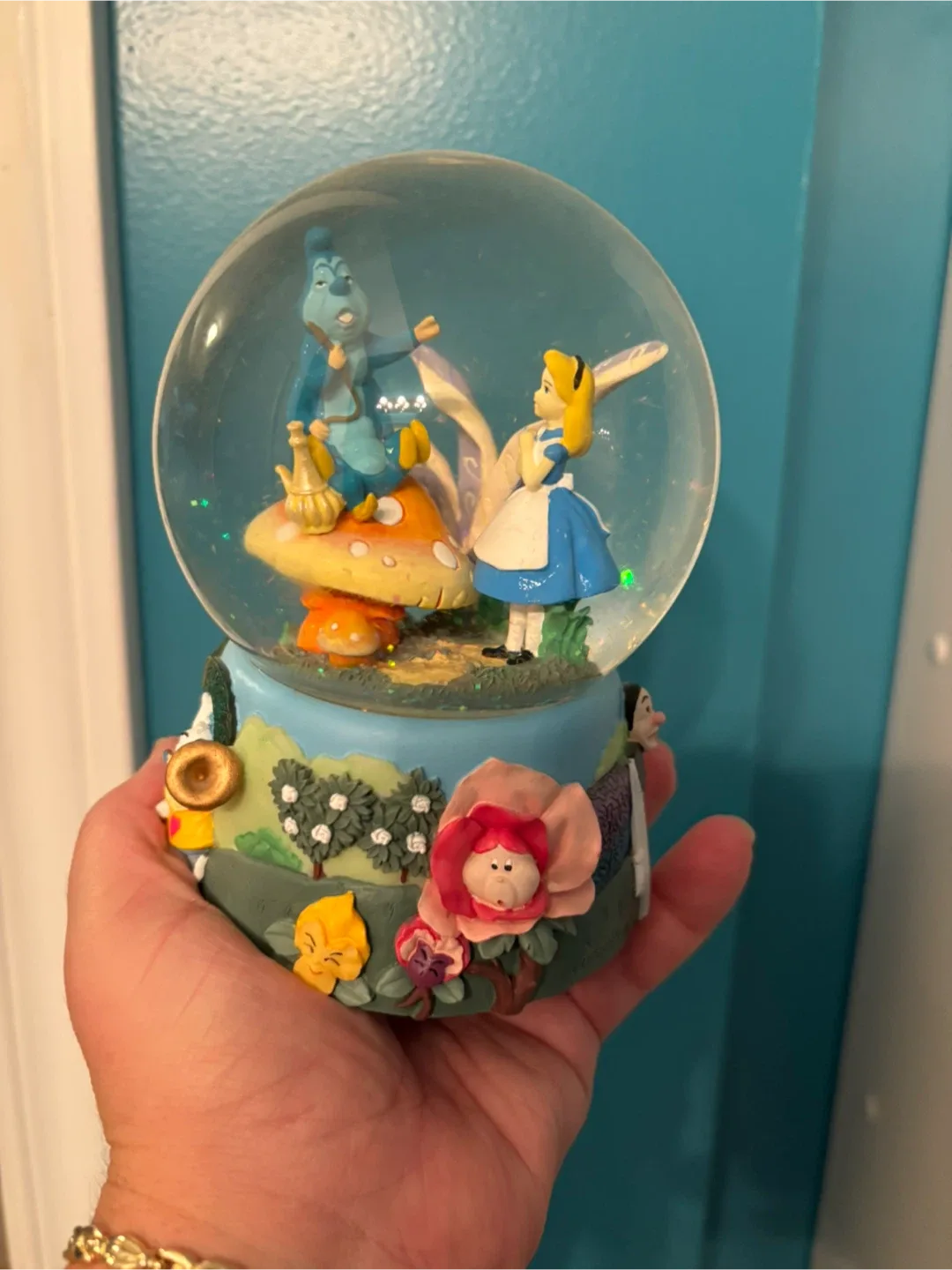 Cherished Teddies Cheerleader & Alice in Wonderland Snowglobes