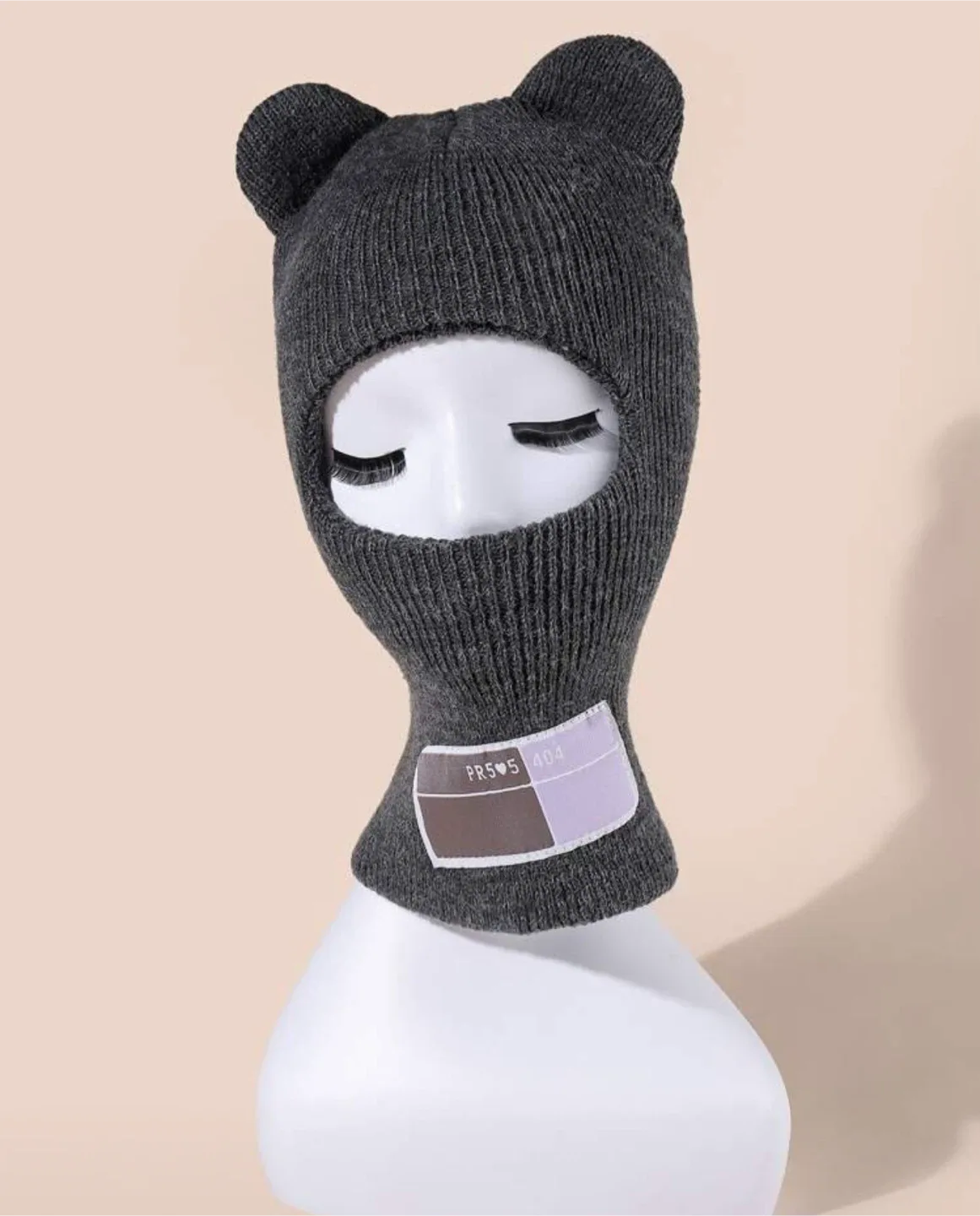 Bear Ear Knit Ski Mask - Gray