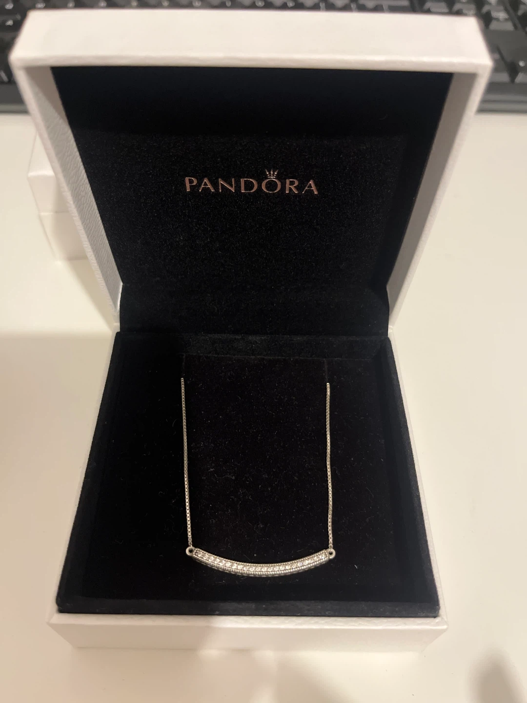Pandora Silver Necklace with Pave Bar Pendant