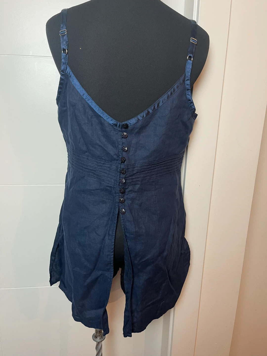 Tapemeasure Navy Linen Blend Tank Top Size 8 - photo 2