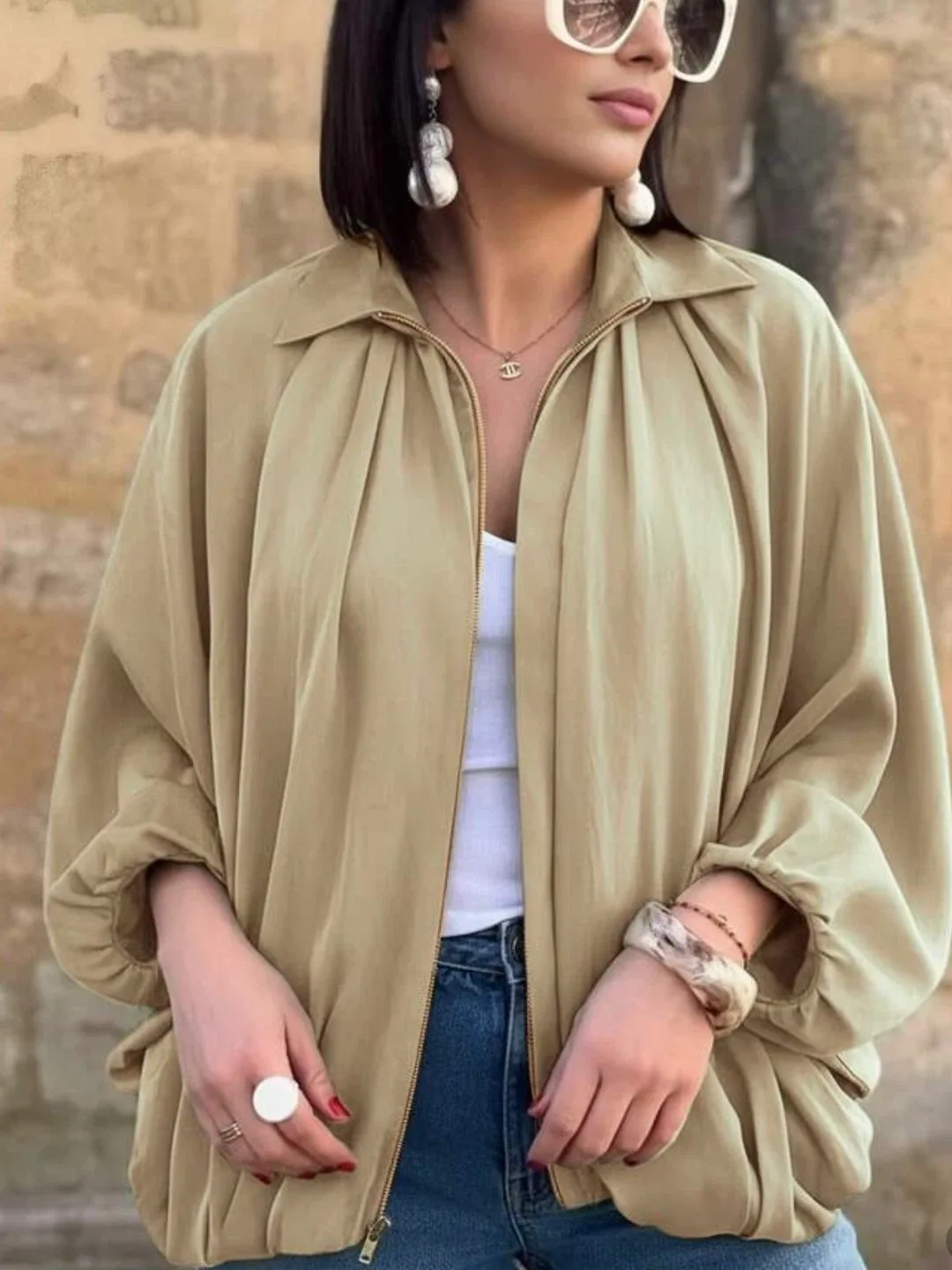 New - Gold Zip-Up Blouse