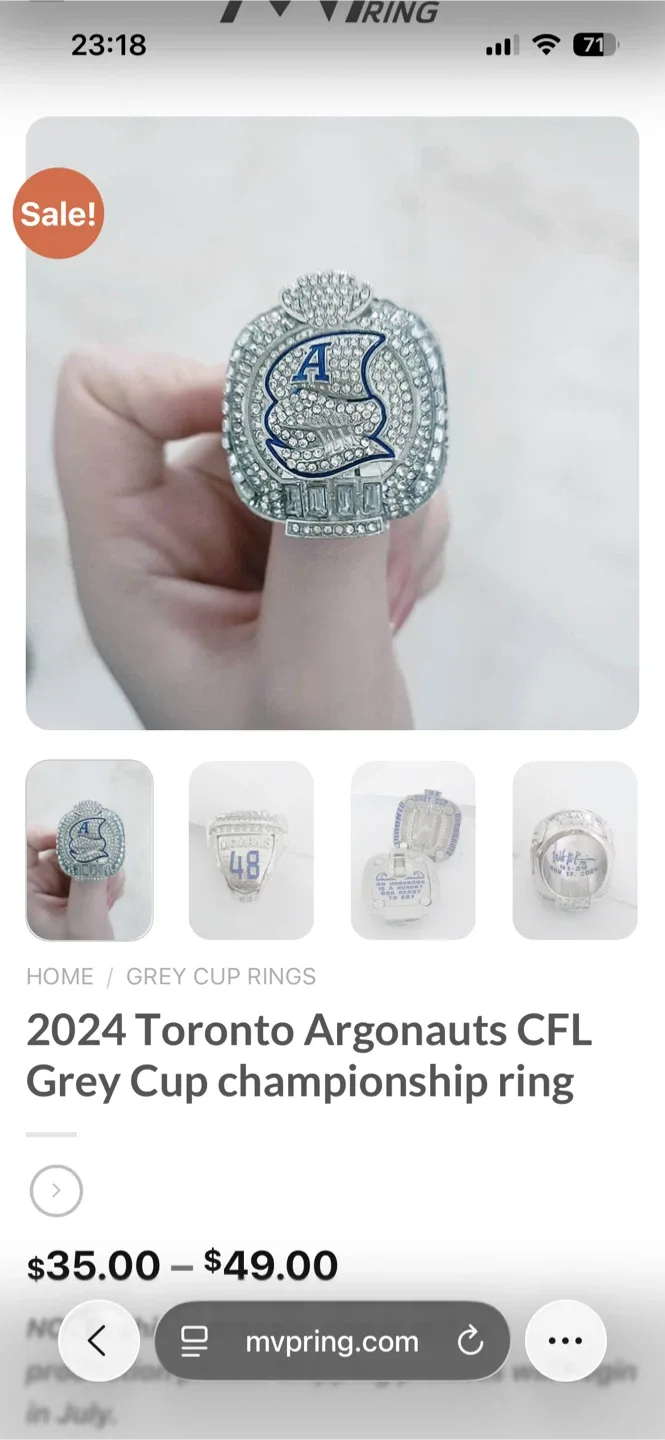 Toronto Argonauts 2024 Grey Cup Replica Ring image indicator(6)