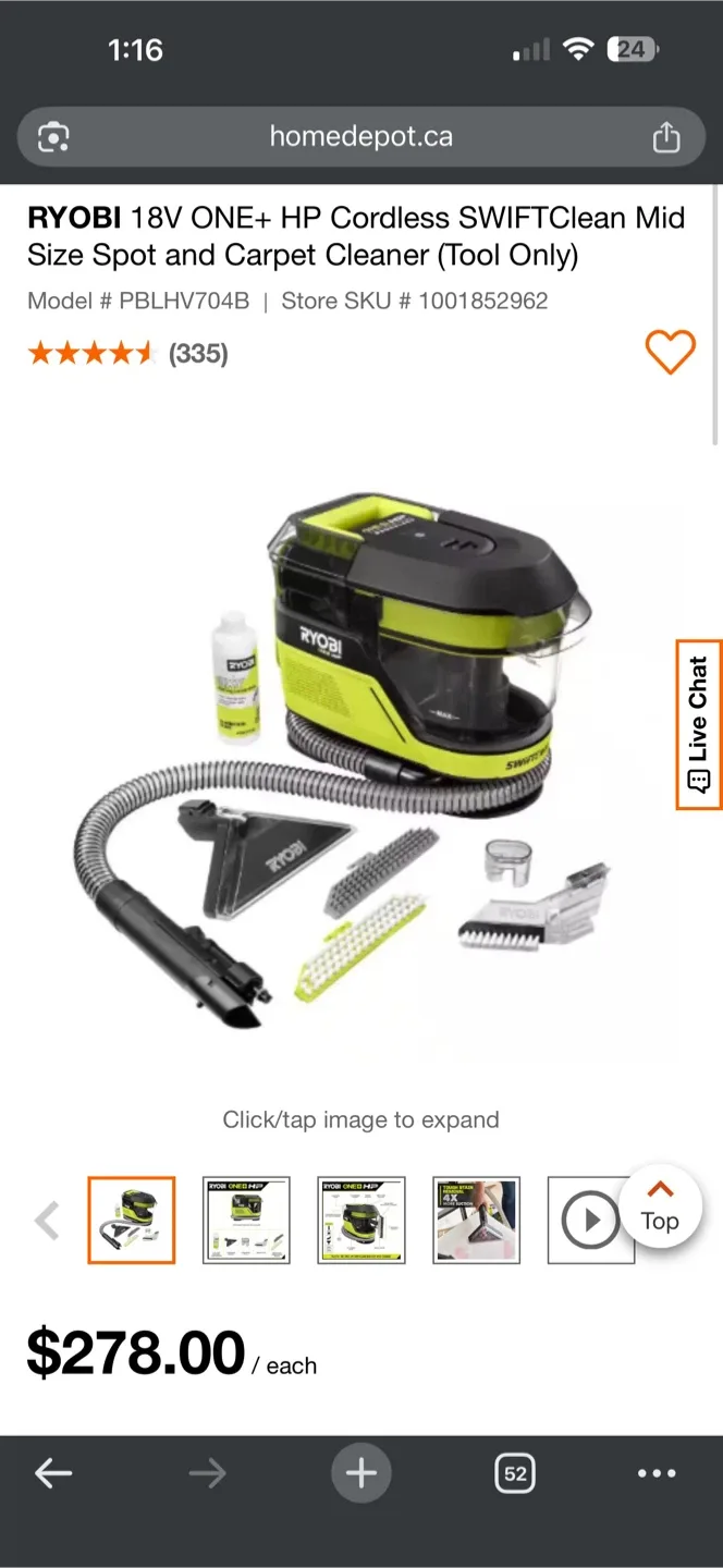 Ryobi 18V ONE+ HP Cordless SwiftClean Carpet Cleaner Vaccum image indicator(2)