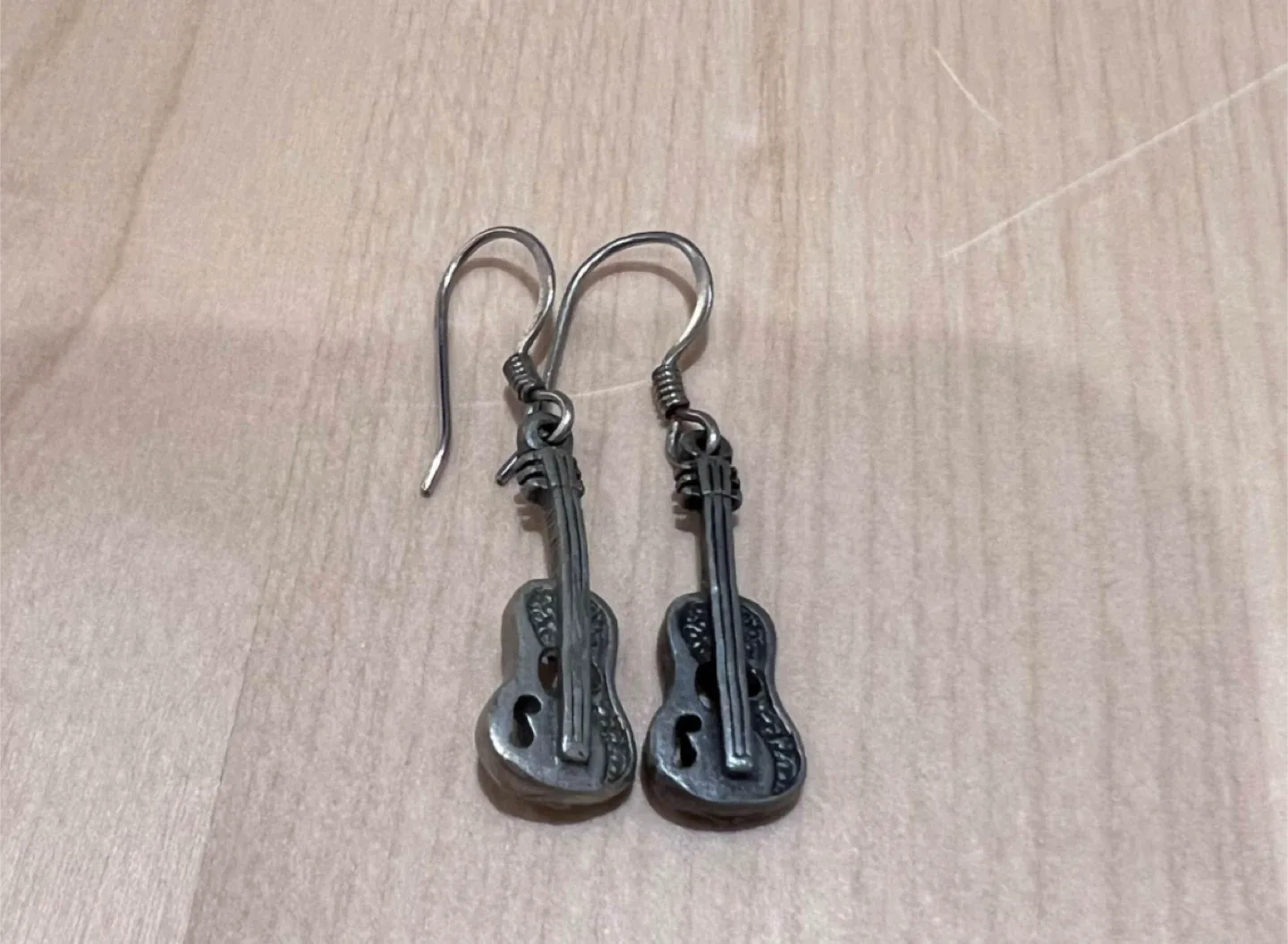 Guitar Earrings - Unique Silver Tone