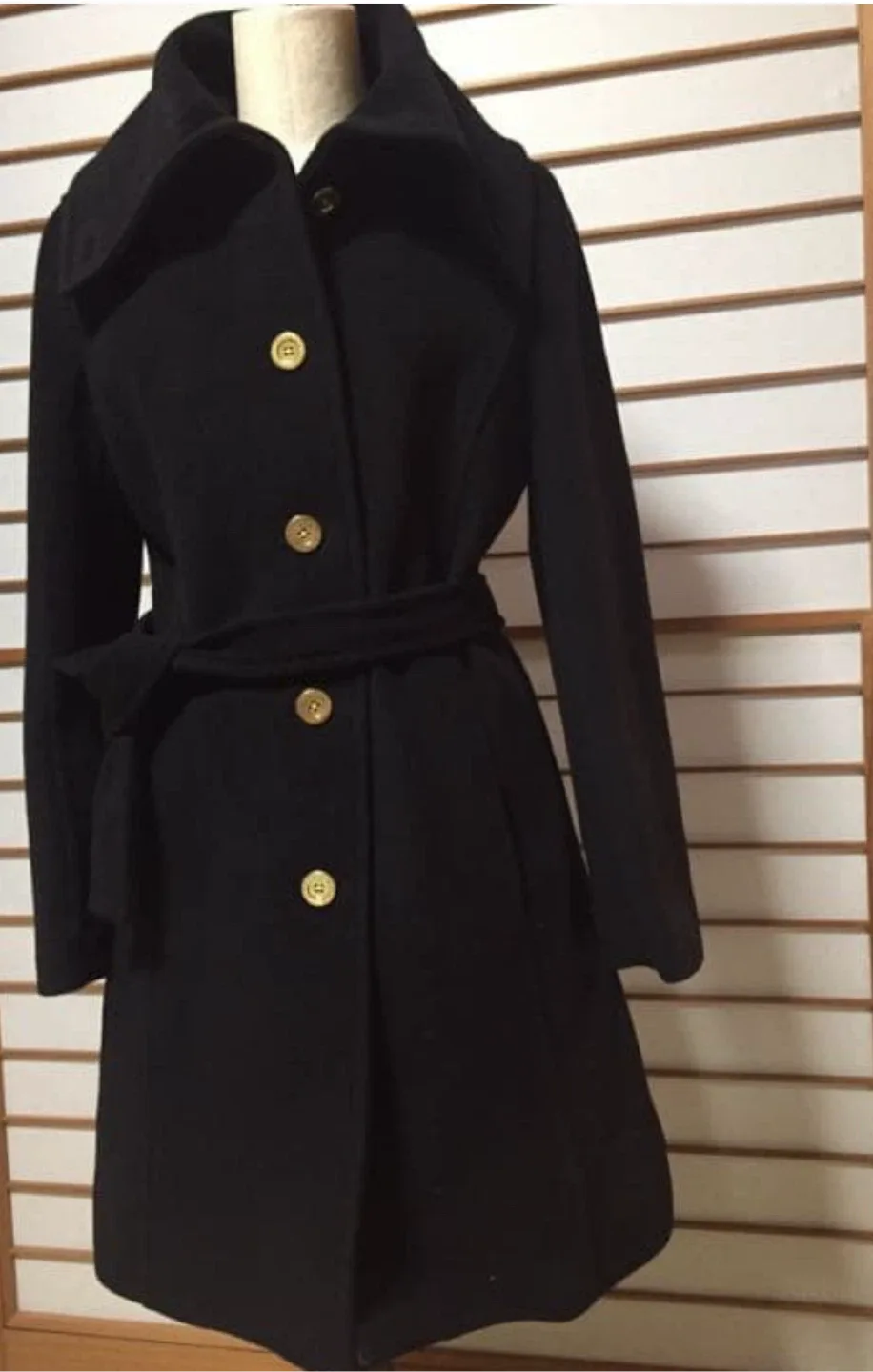 Coach Black Wool Blend Belted Coat