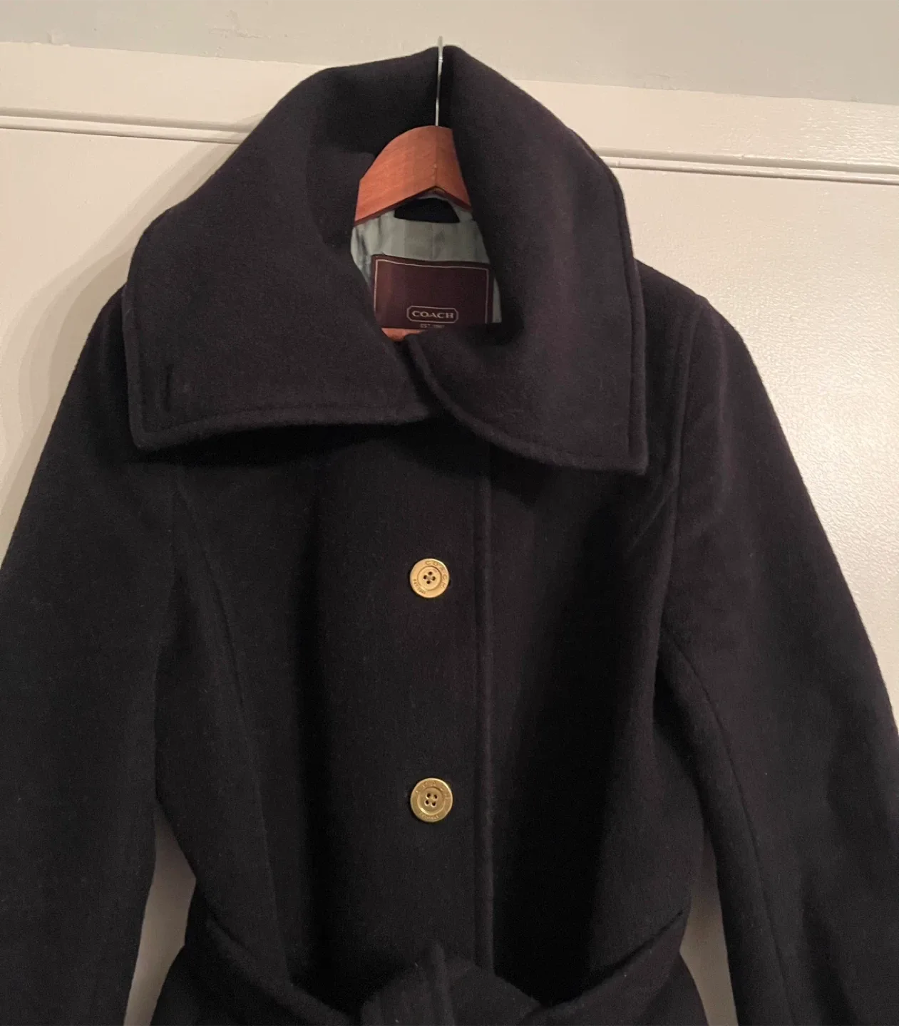 Coach Black Wool Blend Belted Coat image indicator(3)