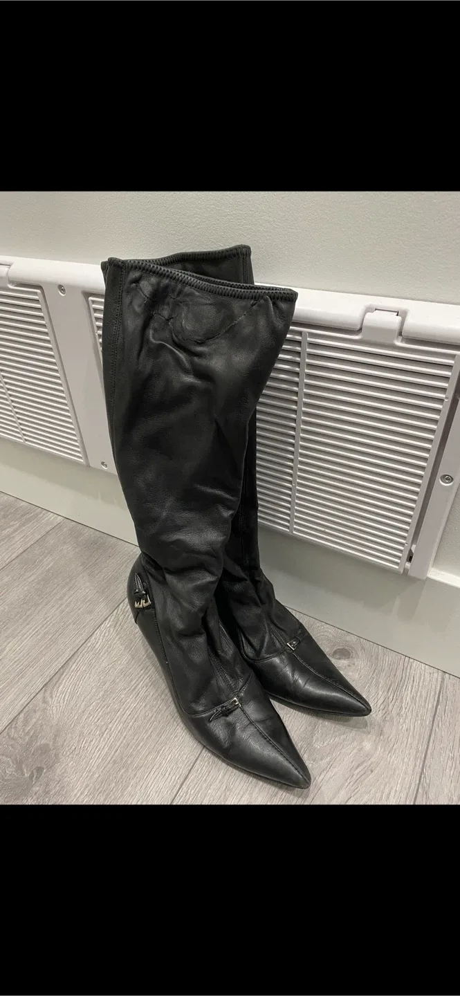 Prada Black Leather Over-the-Knee Boots - Size 37
