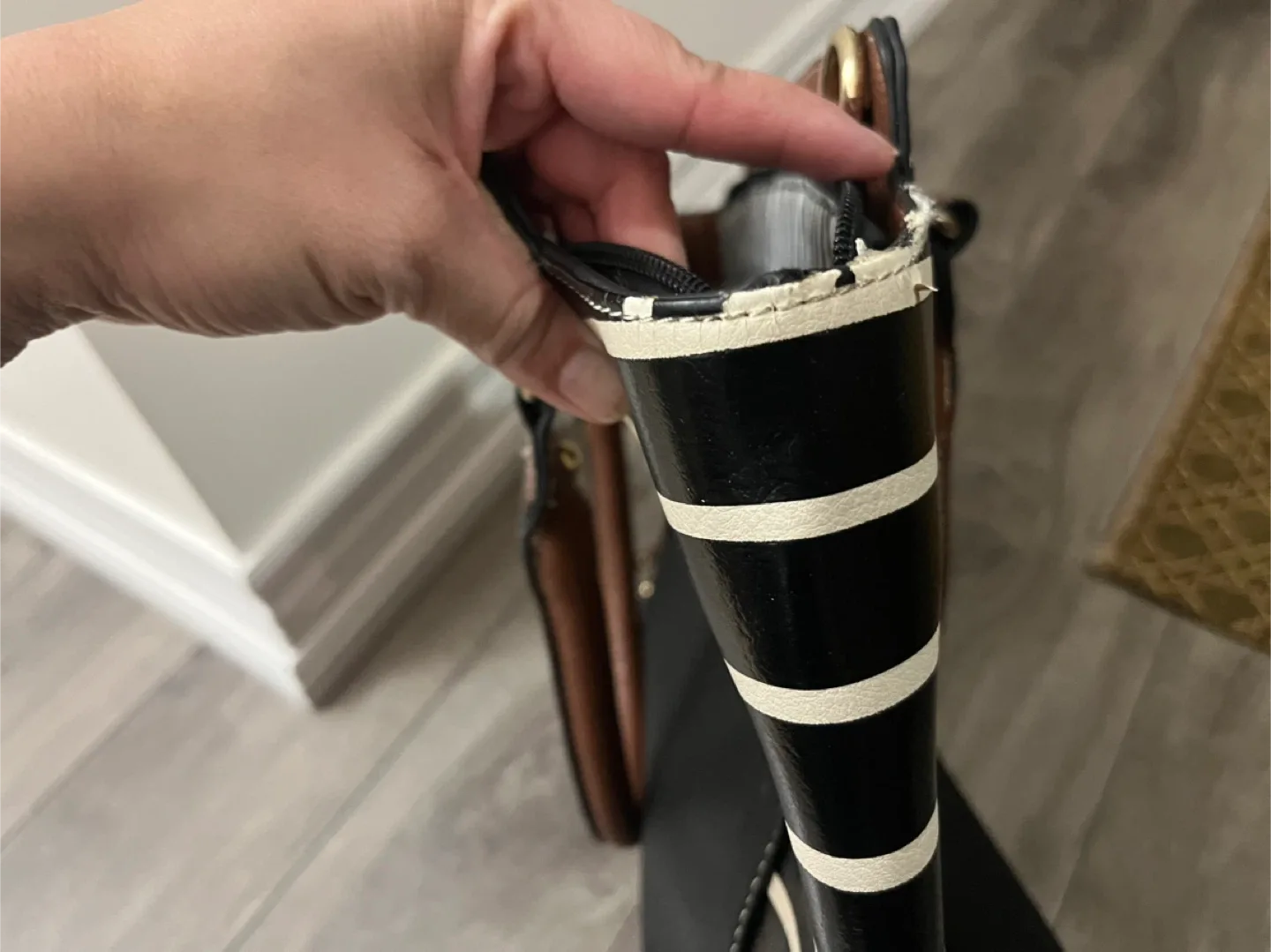 Striped Tote Bag - Black, White, Brown image indicator(4)