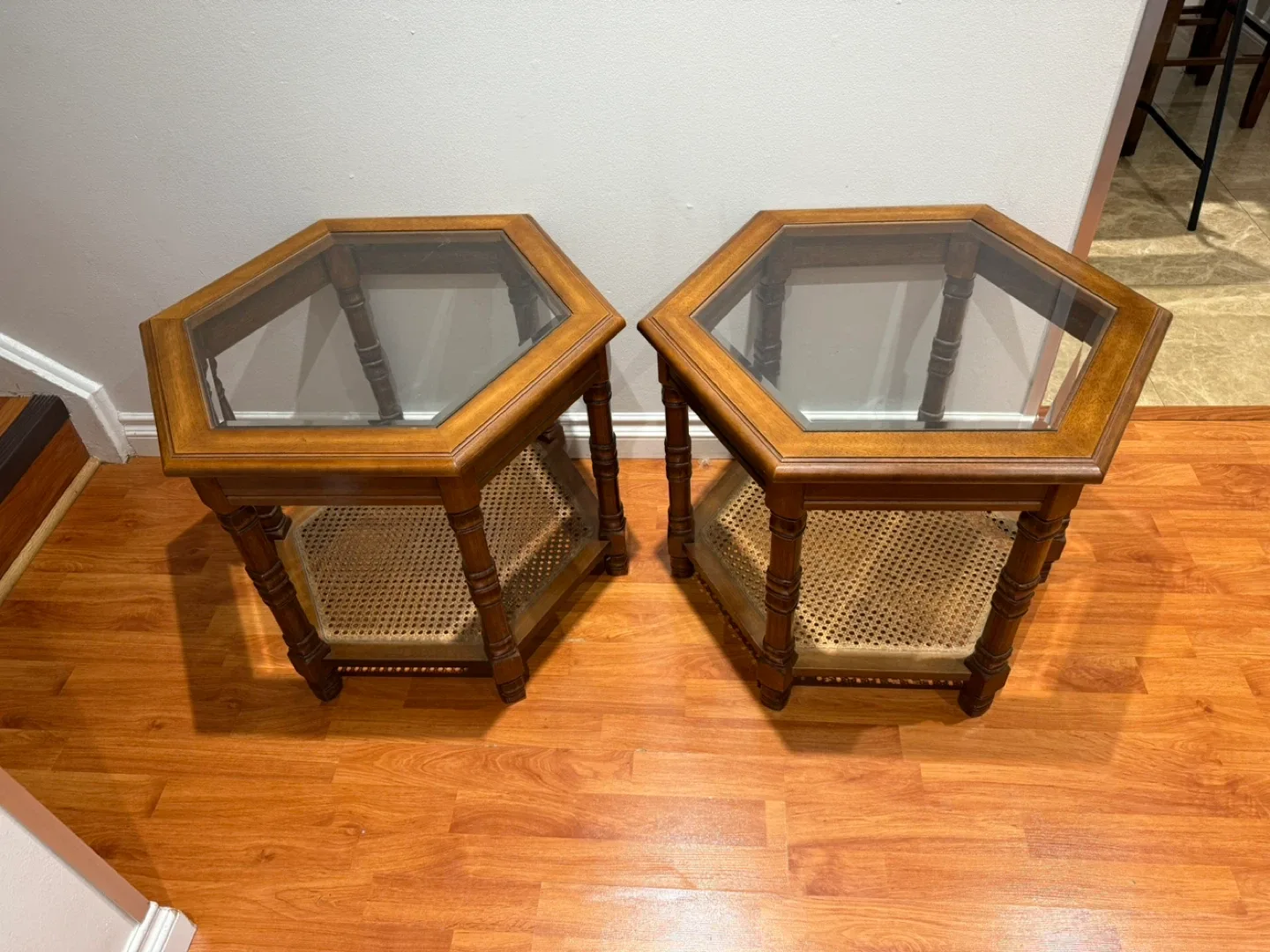 Set of 2 Hexagonal Glass Top Side Tables
