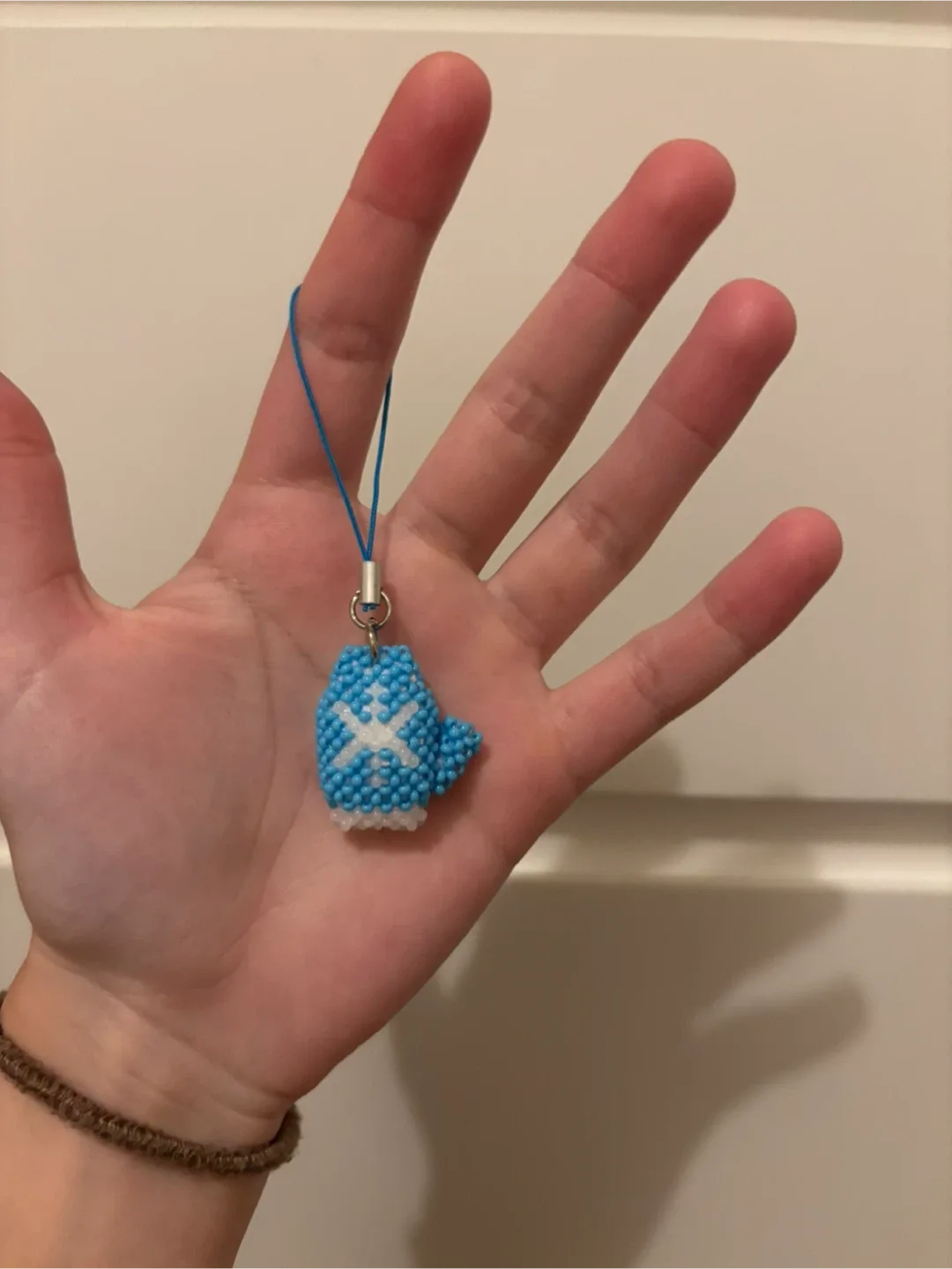 Handmade Mitten Keychain - Blue and White