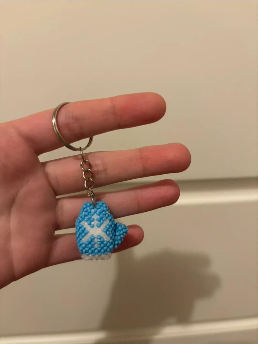 Handmade Mitten Keychain - Blue and White image indicator(2)
