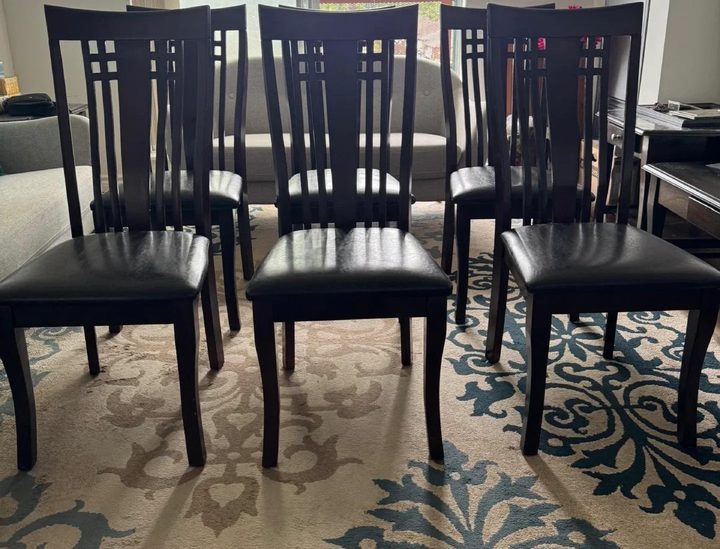 Set of 6 Dining Chairs - Wood & Black