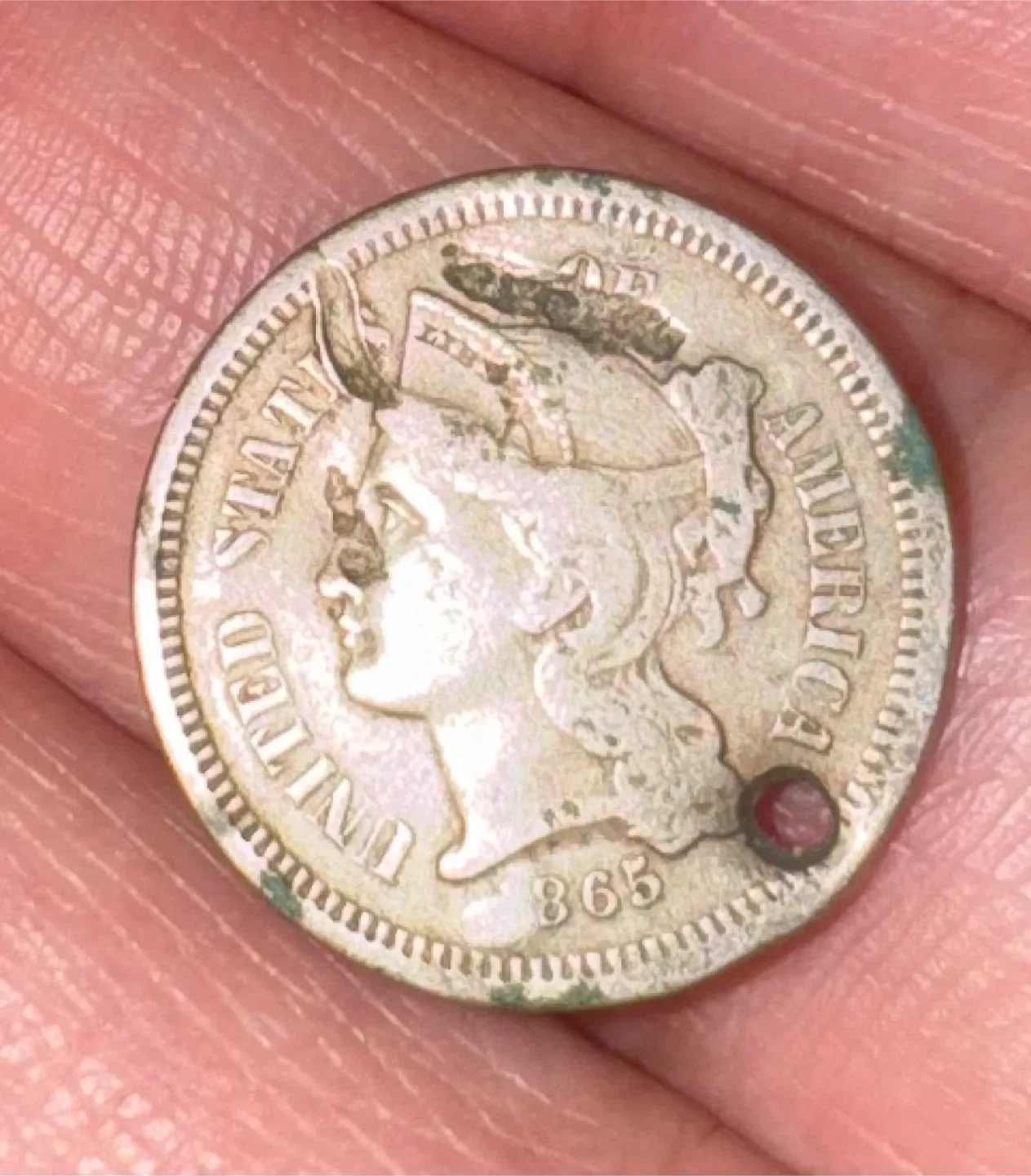 Vintage USA 1865 Three Cent Coin