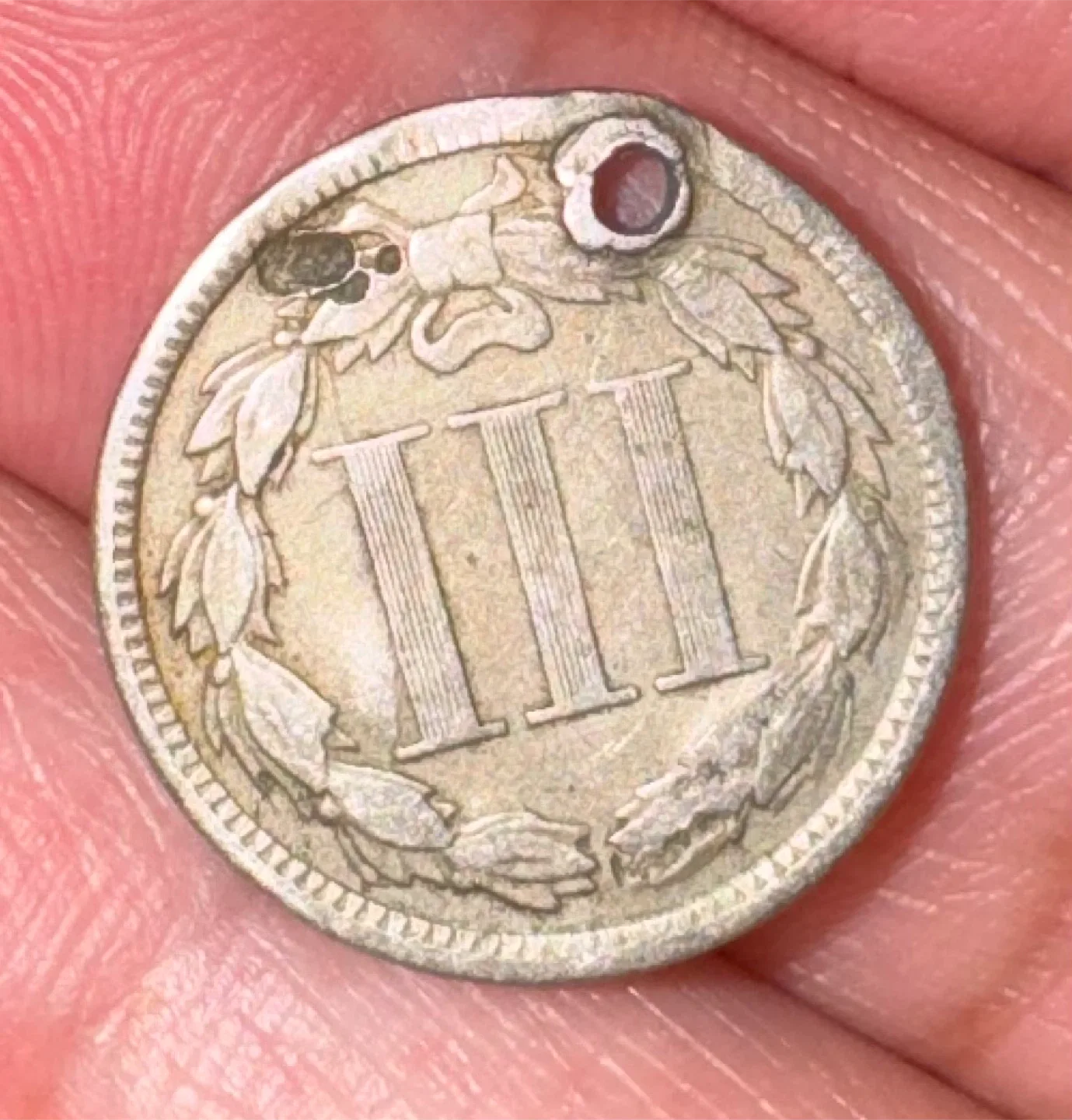 Vintage USA 1865 Three Cent Coin image indicator(2)