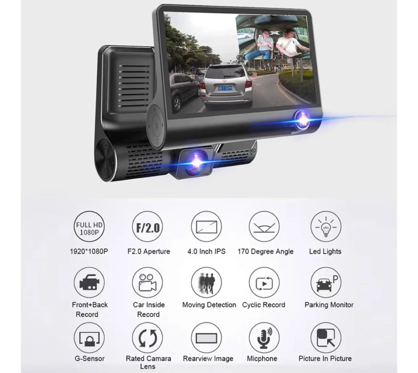 Car Dashcam  with 3 Camera lens image indicator(2)
