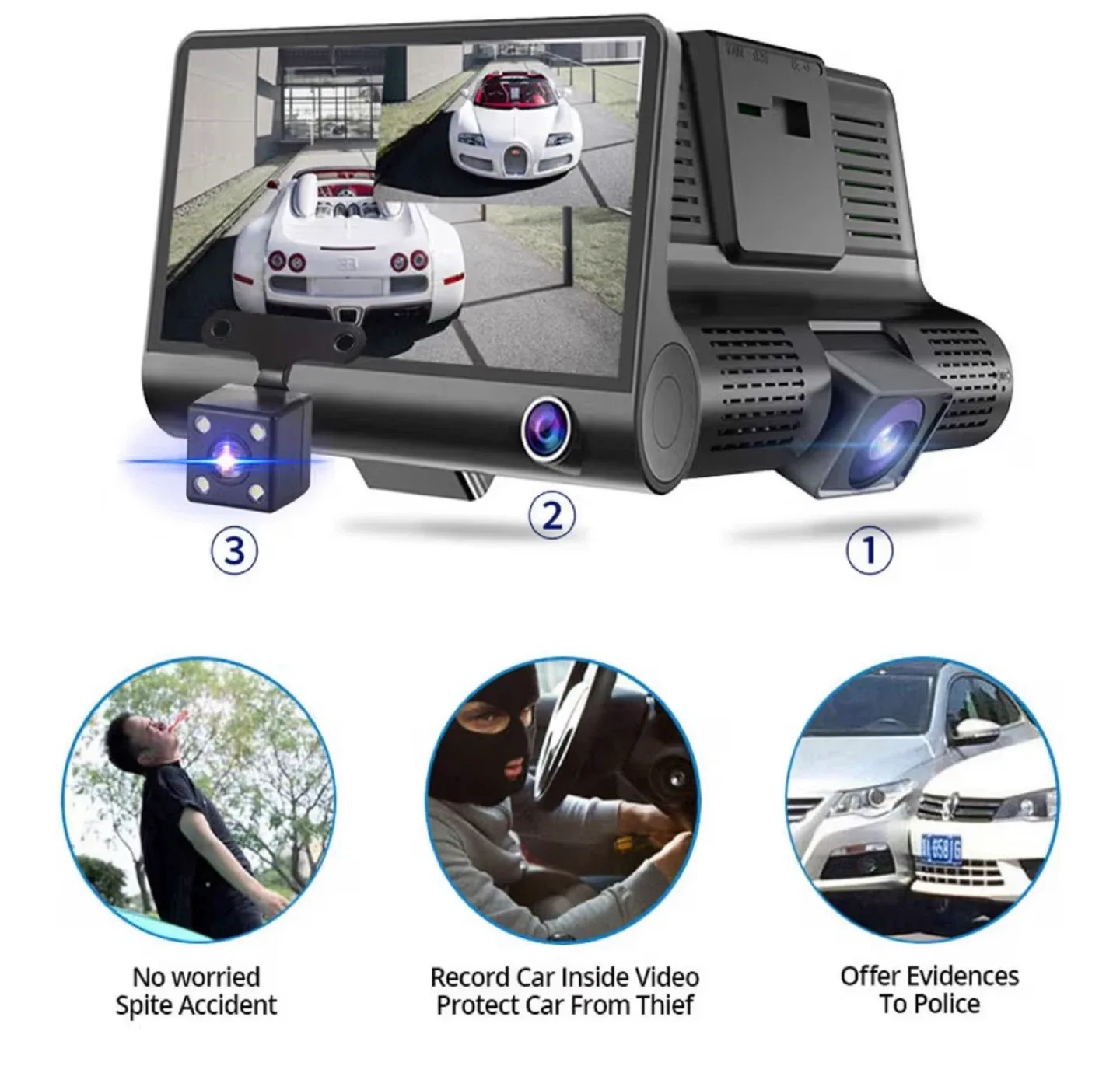 Car Dashcam  with 3 Camera lens image indicator(4)