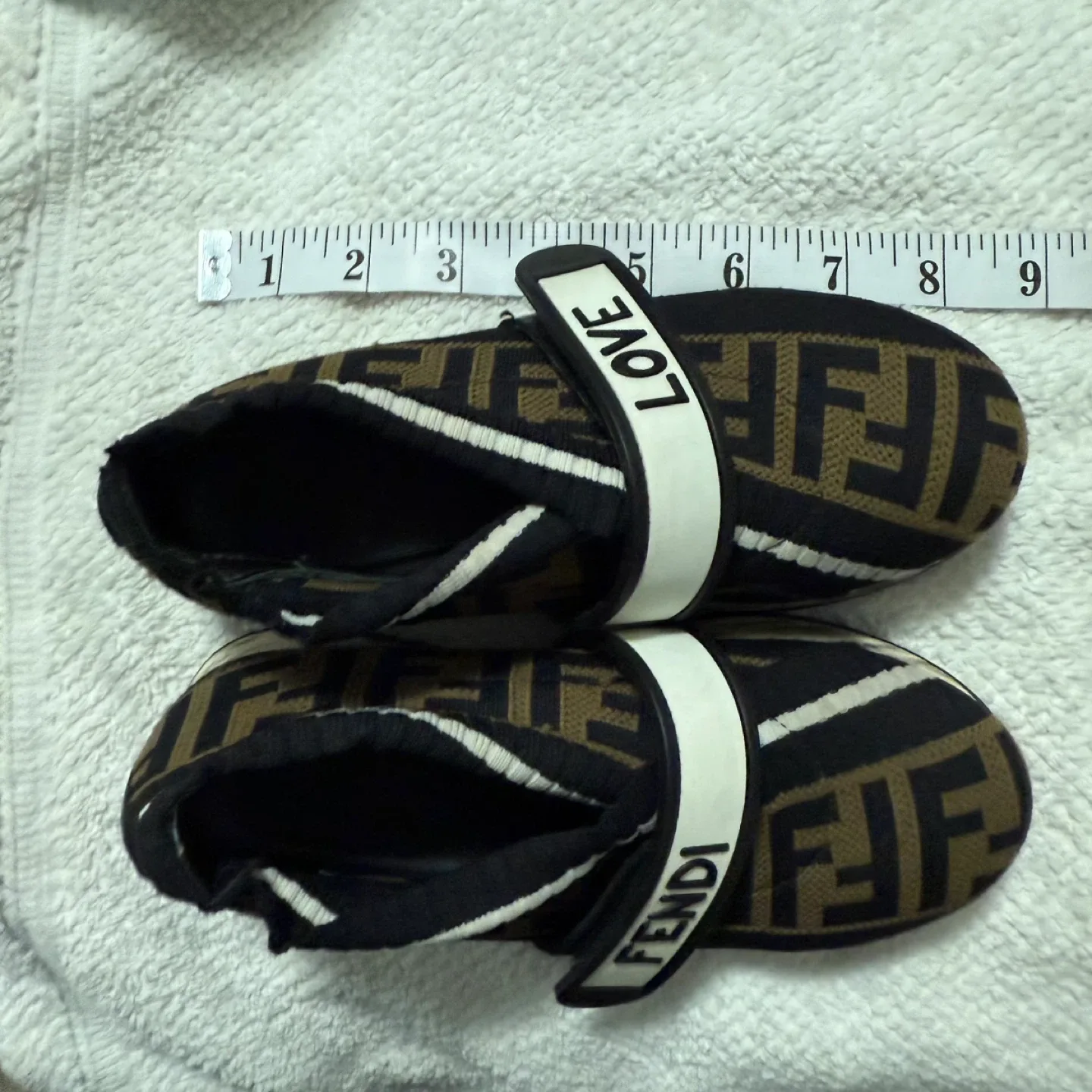 Fendi FF Logo Knit Fabric Slip-On Sneakers Size 2-3 kids image indicator(2)