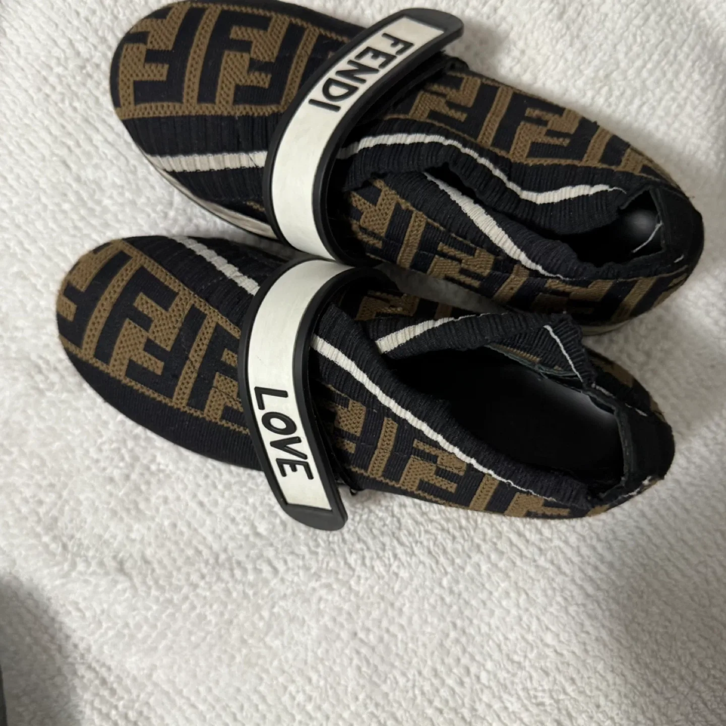 Fendi FF Logo Knit Fabric Slip-On Sneakers Size 2-3 kids image indicator(3)