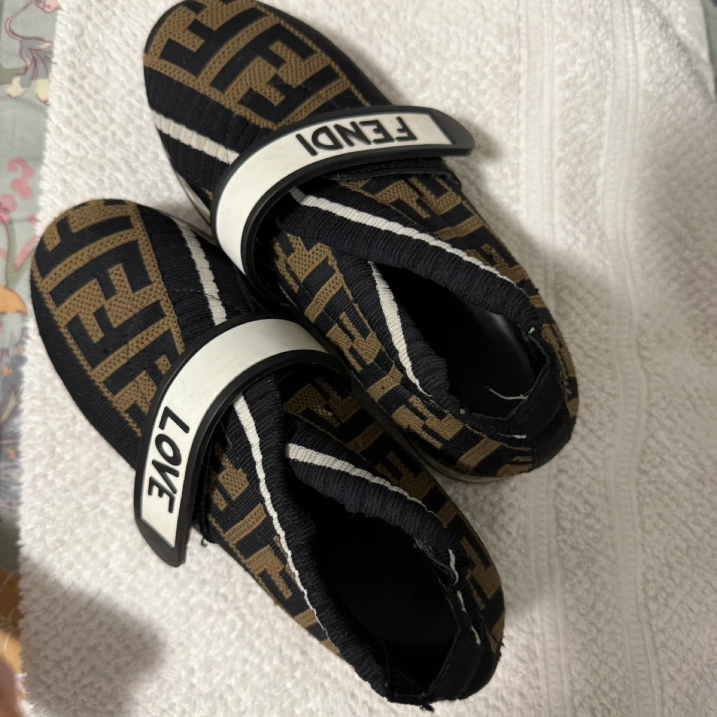 Fendi FF Logo Knit Fabric Slip-On Sneakers Size 2-3 kids