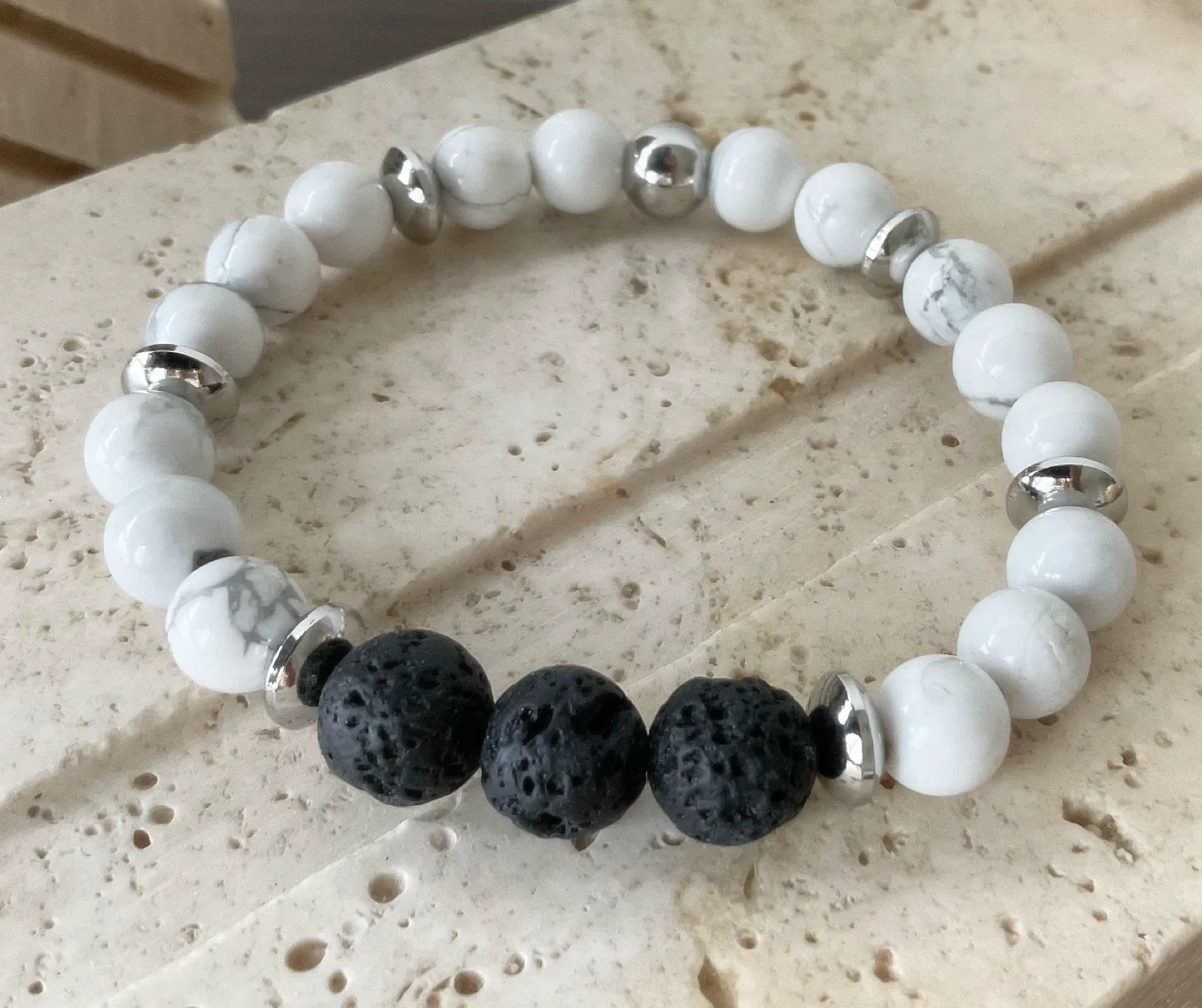 White Howlite & Lava Stone Bracelet