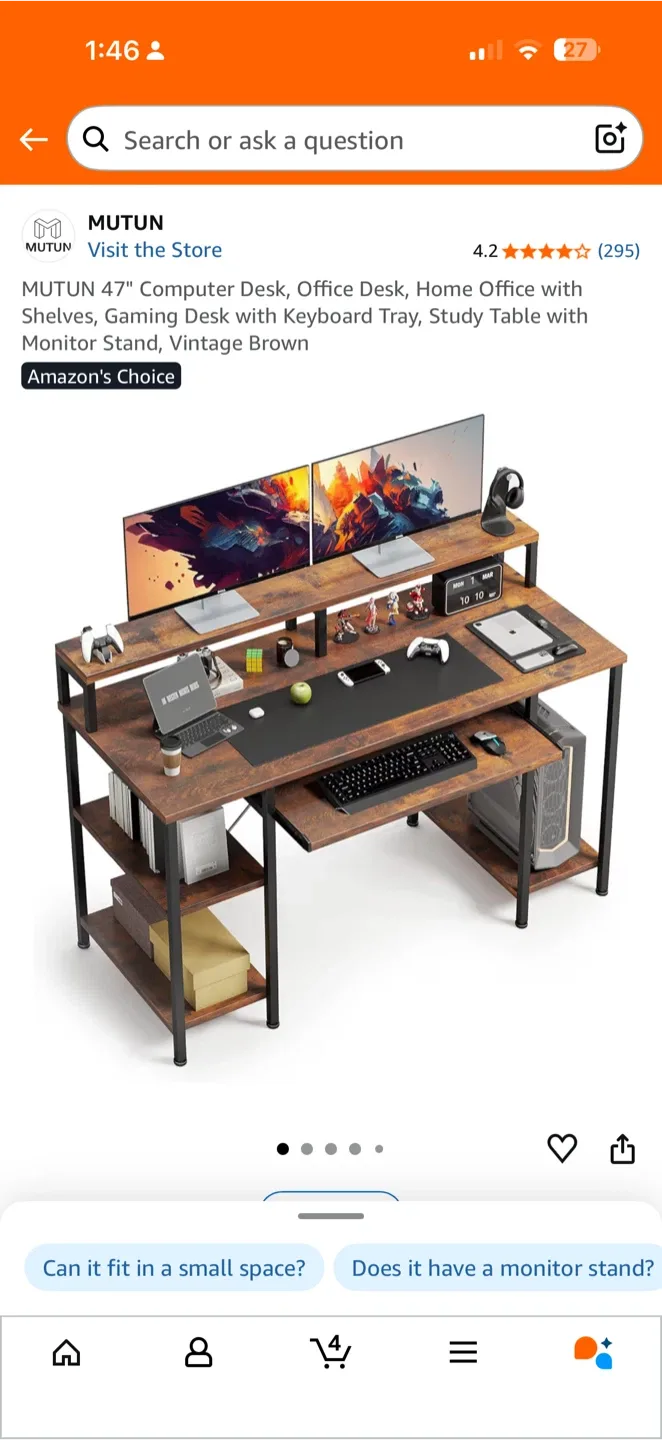 MUTUN 47" Computer Desk - Vintage Brown image indicator(3)