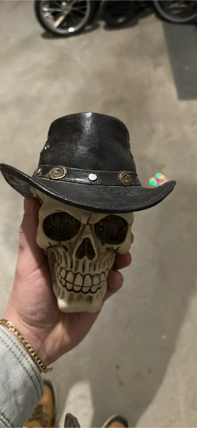 Skull Figurine with Cowboy Hat