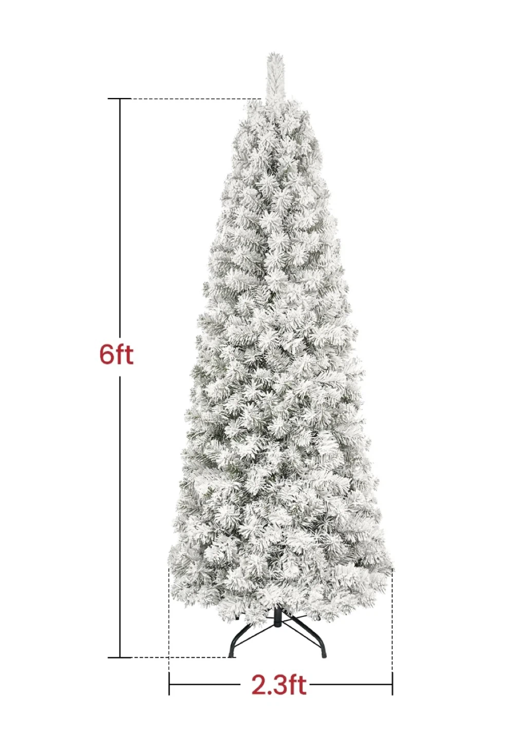 JUSTLET 6ft Pre-Lit Snow Flocked Pencil Christmas Tree - photo 3
