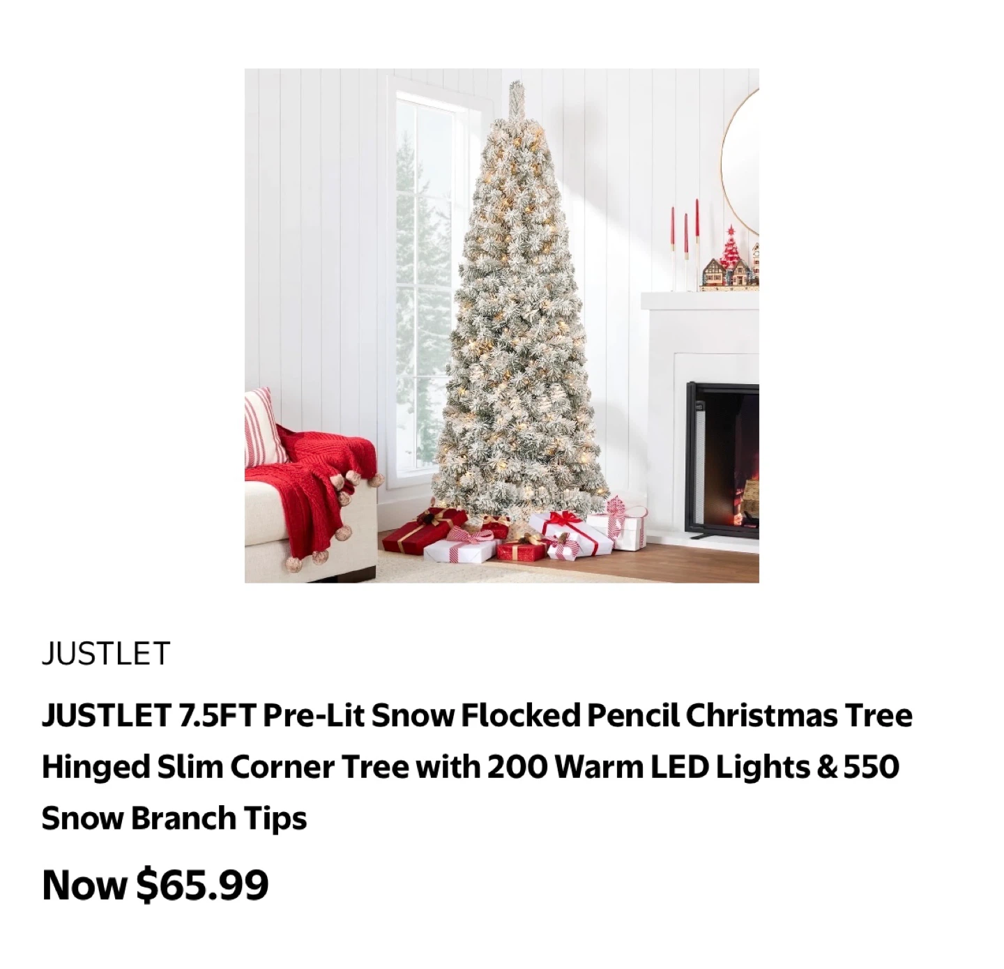JUSTLET 6ft Pre-Lit Snow Flocked Pencil Christmas Tree - photo 2