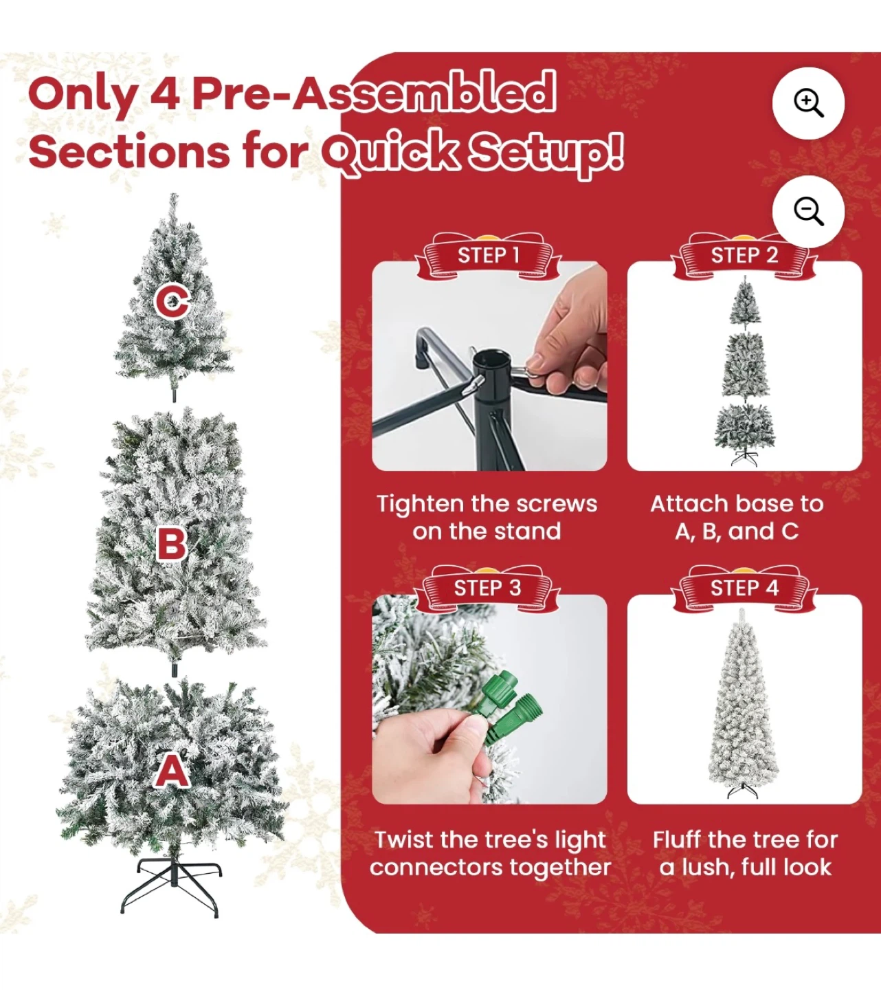 JUSTLET 6ft Pre-Lit Snow Flocked Pencil Christmas Tree - photo 4