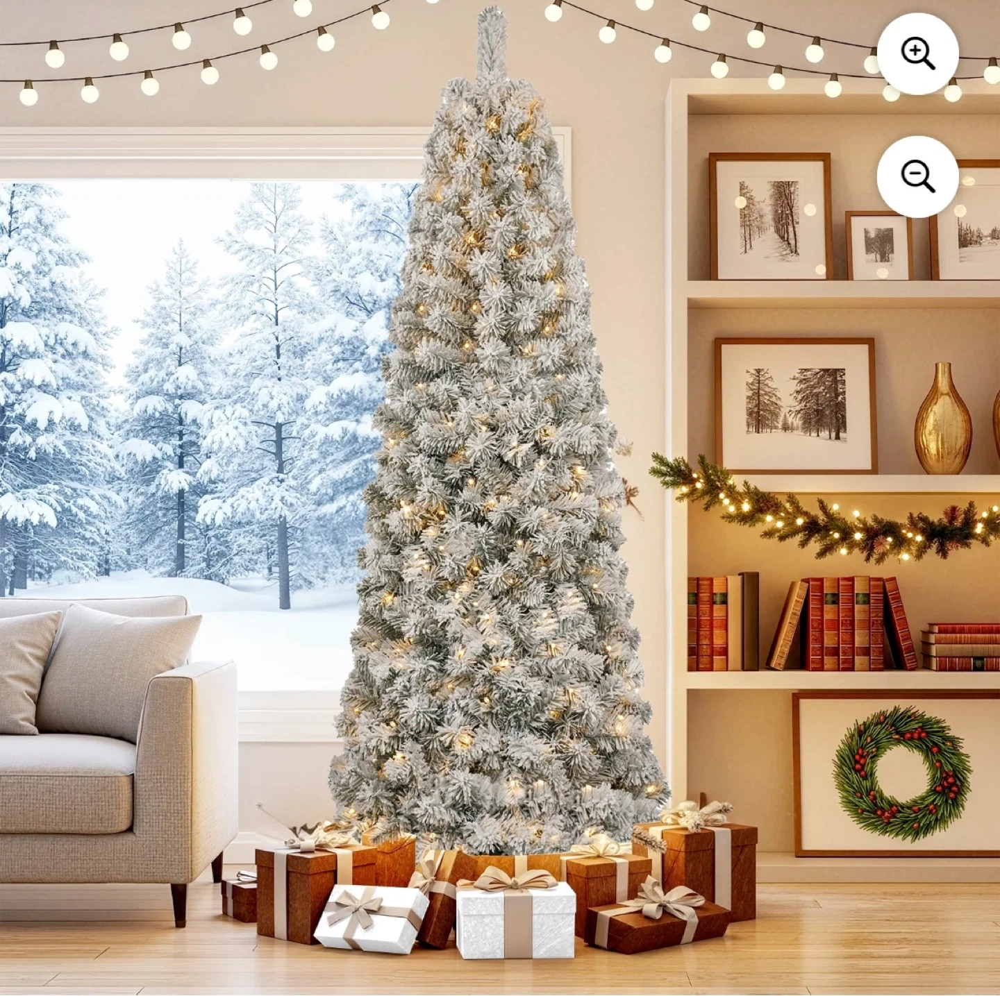 JUSTLET 6ft Pre-Lit Snow Flocked Pencil Christmas Tree