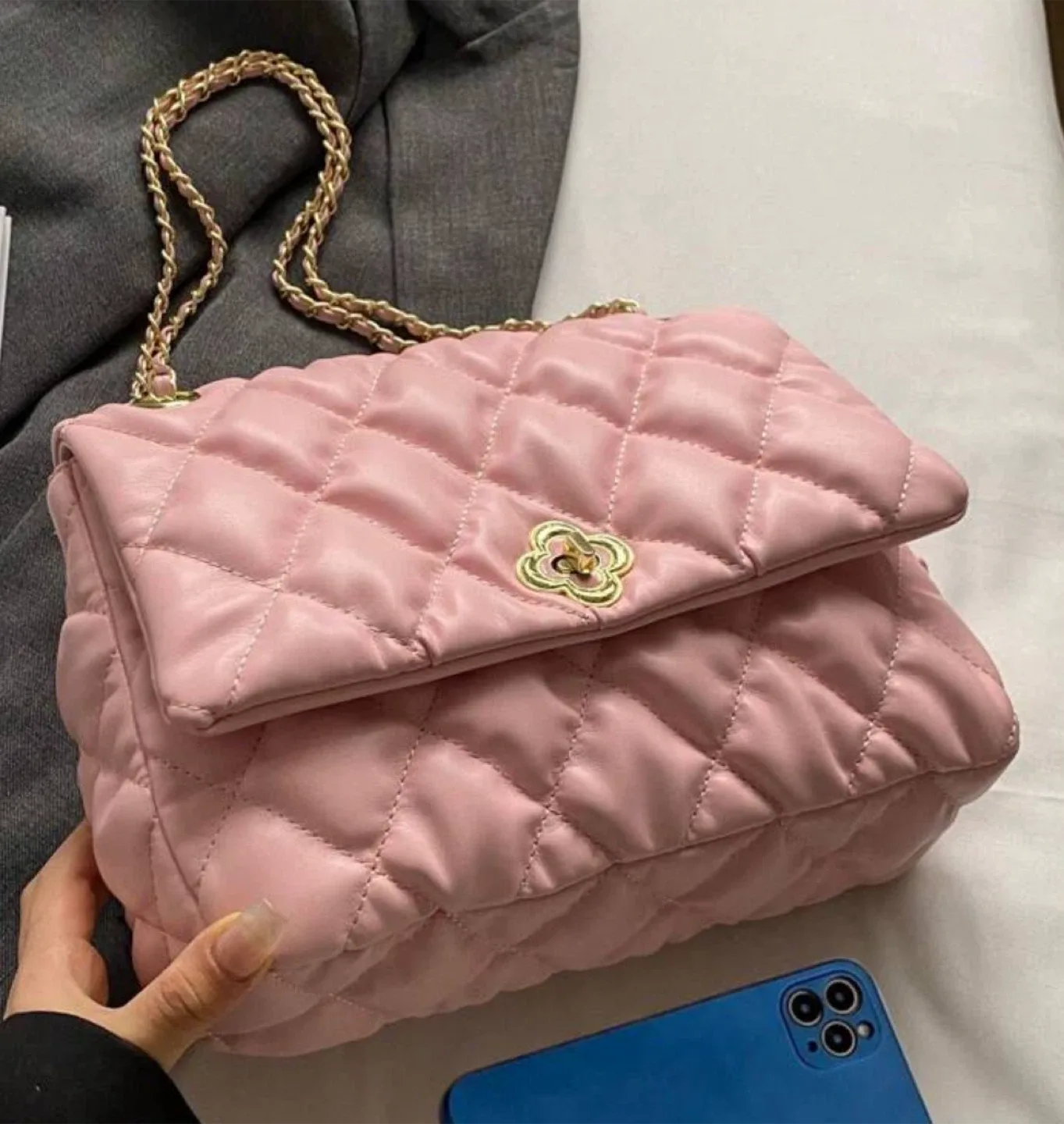 Pink Quilted Shoulder Bag