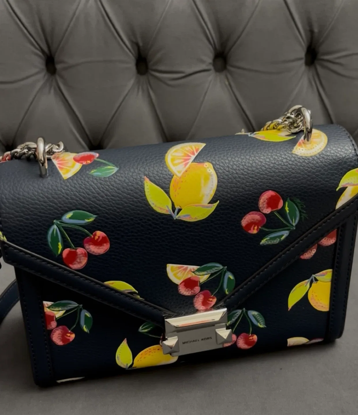 Michael Kors Navy Fruit Print Crossbody Bag