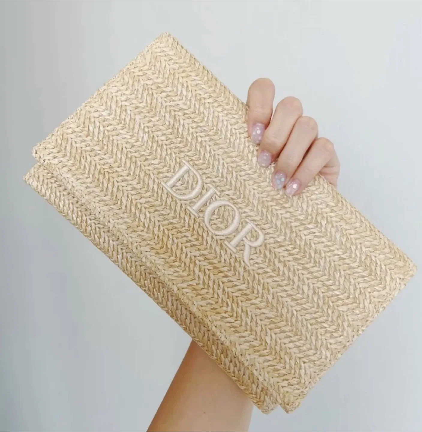 Christian Dior Rattan Clutch Pouch Bag Beige