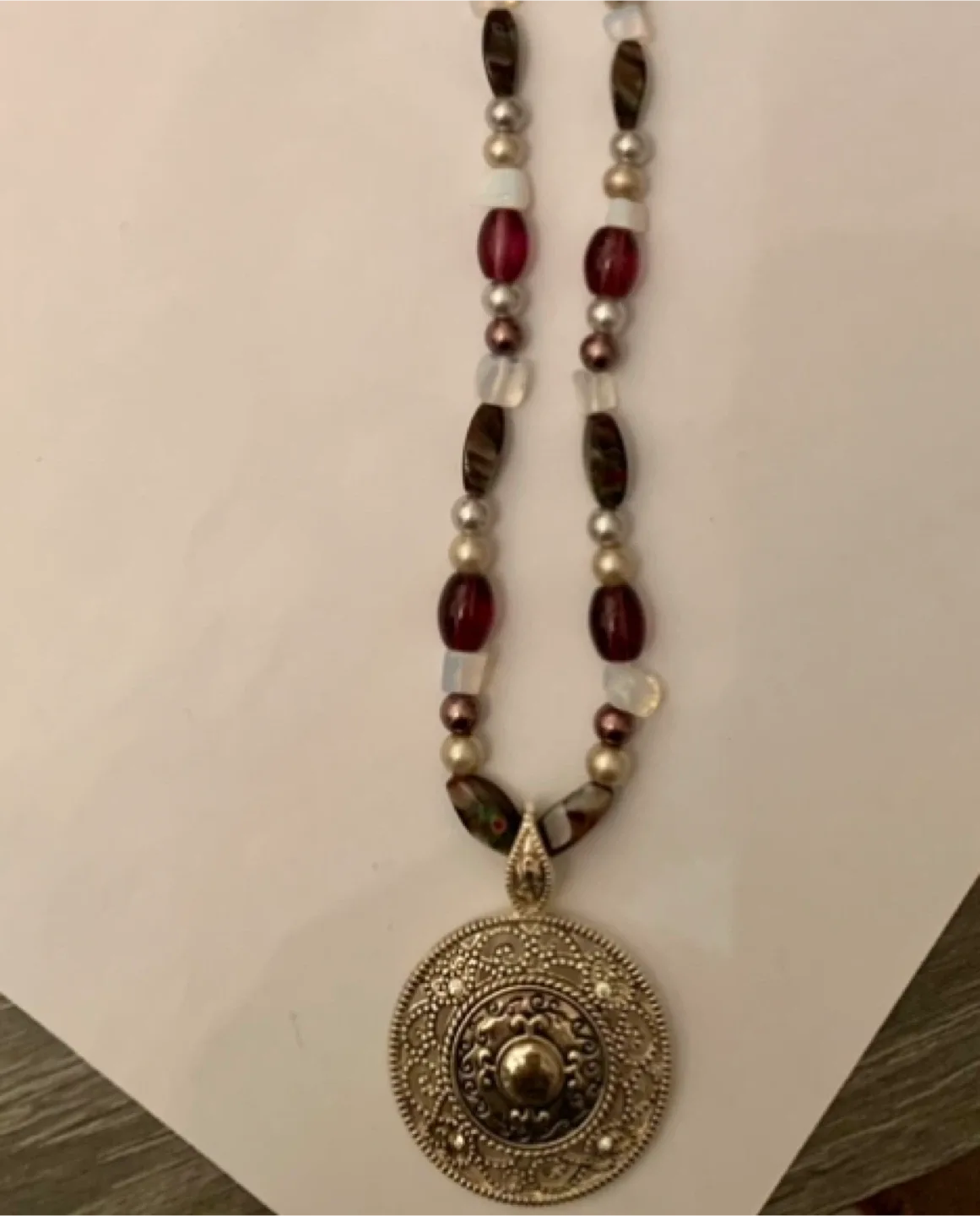 Purple Beaded Necklace with Medallion Pendant image indicator(2)