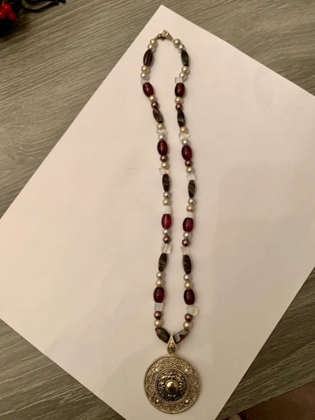 Purple Beaded Necklace with Medallion Pendant image indicator(3)