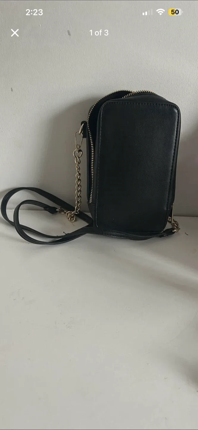 Black Crossbody Bag with Gold Chain
