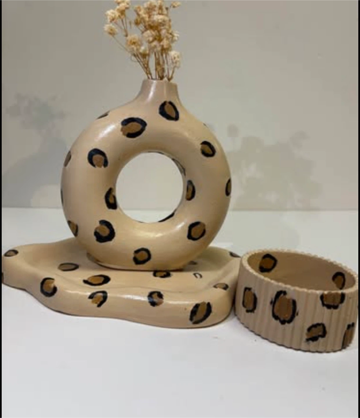 Handmade Leopard Print Doughnut Vase & Tray Set - photo 5