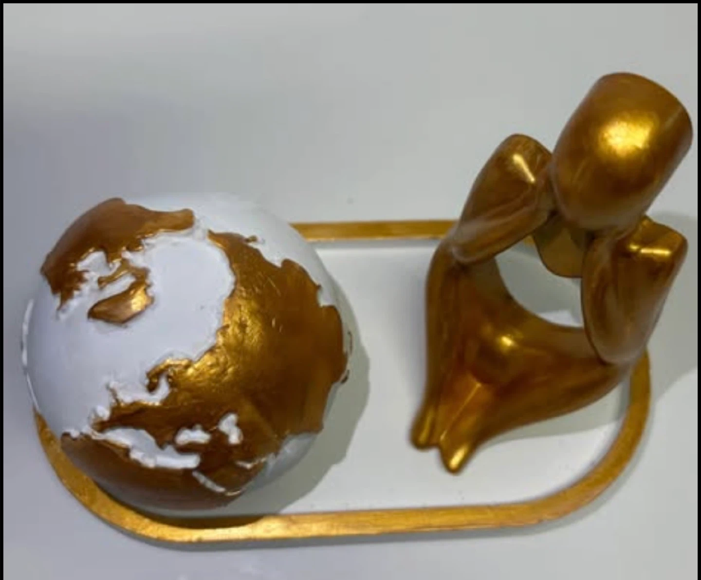 Minimalist Gold & White Thinker Statue and Globe Tray - photo 4
