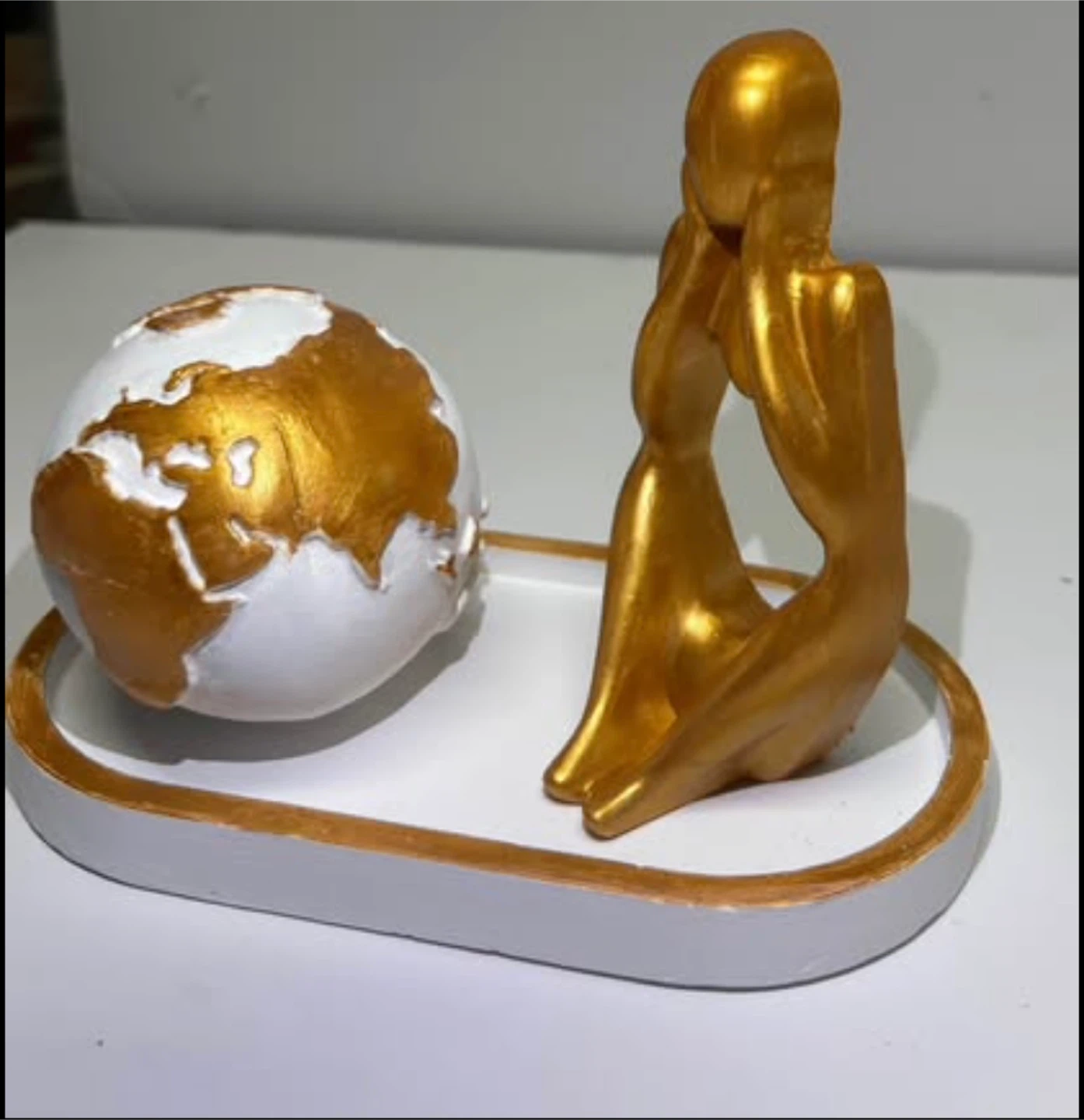 Minimalist Gold & White Thinker Statue and Globe Tray - photo 3